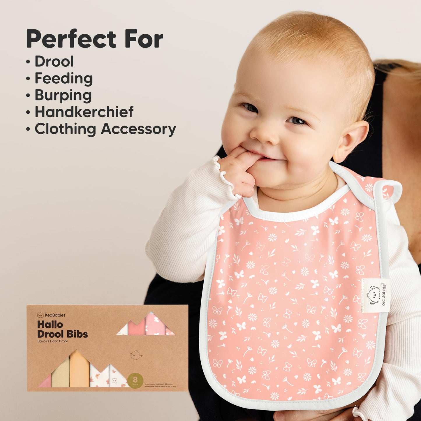 KeaBabies Paquete de 8 baberos para bebé, unisex, resistentes al agua, para niños y niñas, con diseño de mariposas