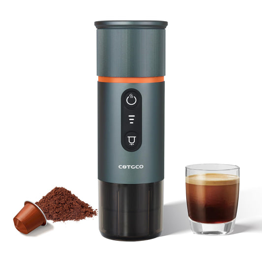COTGCO - Cafetera portátil para viajes: cafetera portátil, autocalentamiento, haz 8 tazas de café de una sola carga, café en cualquier momento, compatible con cápsulas Nespresso, color azul
