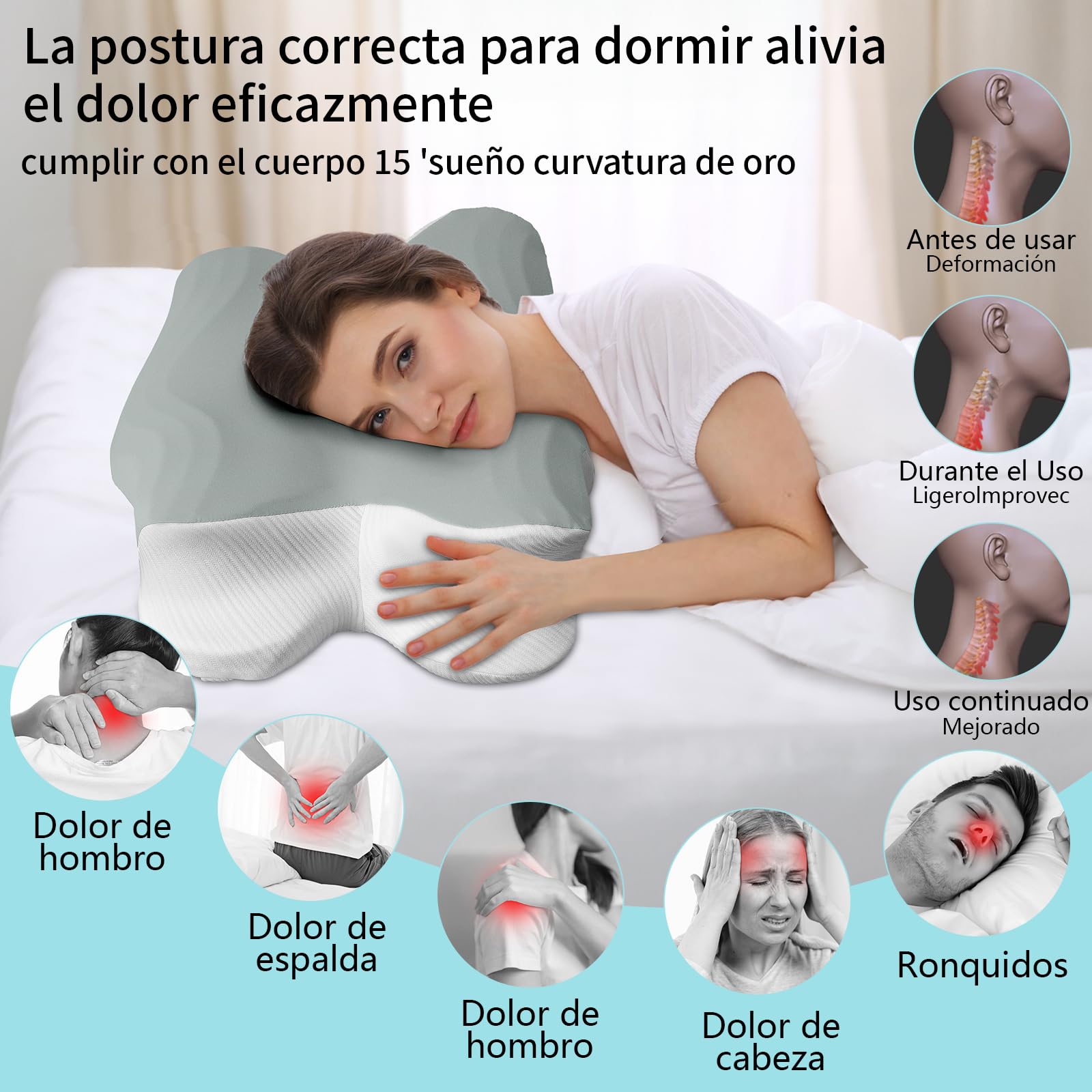 GALASALA Almohadas Memory Foam, Almohada Ortopedica Cervical para Dormir el Diseño Ortopédico Ergonómico Alivia el Dolor de Cuello, Adecuada para Dormir de Lado, Espalda o Panza con Fundas Almohadas