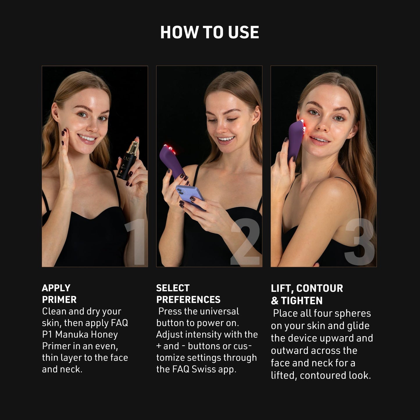 FAQ 401 Dispositivo de Lifting Facial con Doble Microcorriente y Luces LED - Masajeador Facial con Luz Roja, Azul para Drenaje Linfático, Contorno de Ojos y Reafirmación