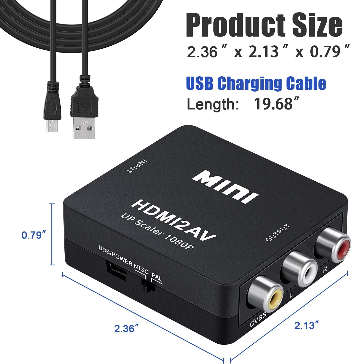 Uplayteck HDMI a AV Convertidor, HDMI a RCA Adaptador, 1080p HDMI a AV 3RCA CVBs Video Compuesto Adaptador de Audio paraTV/VHS/VCR/DVD/PC/Blue-Ray DVD