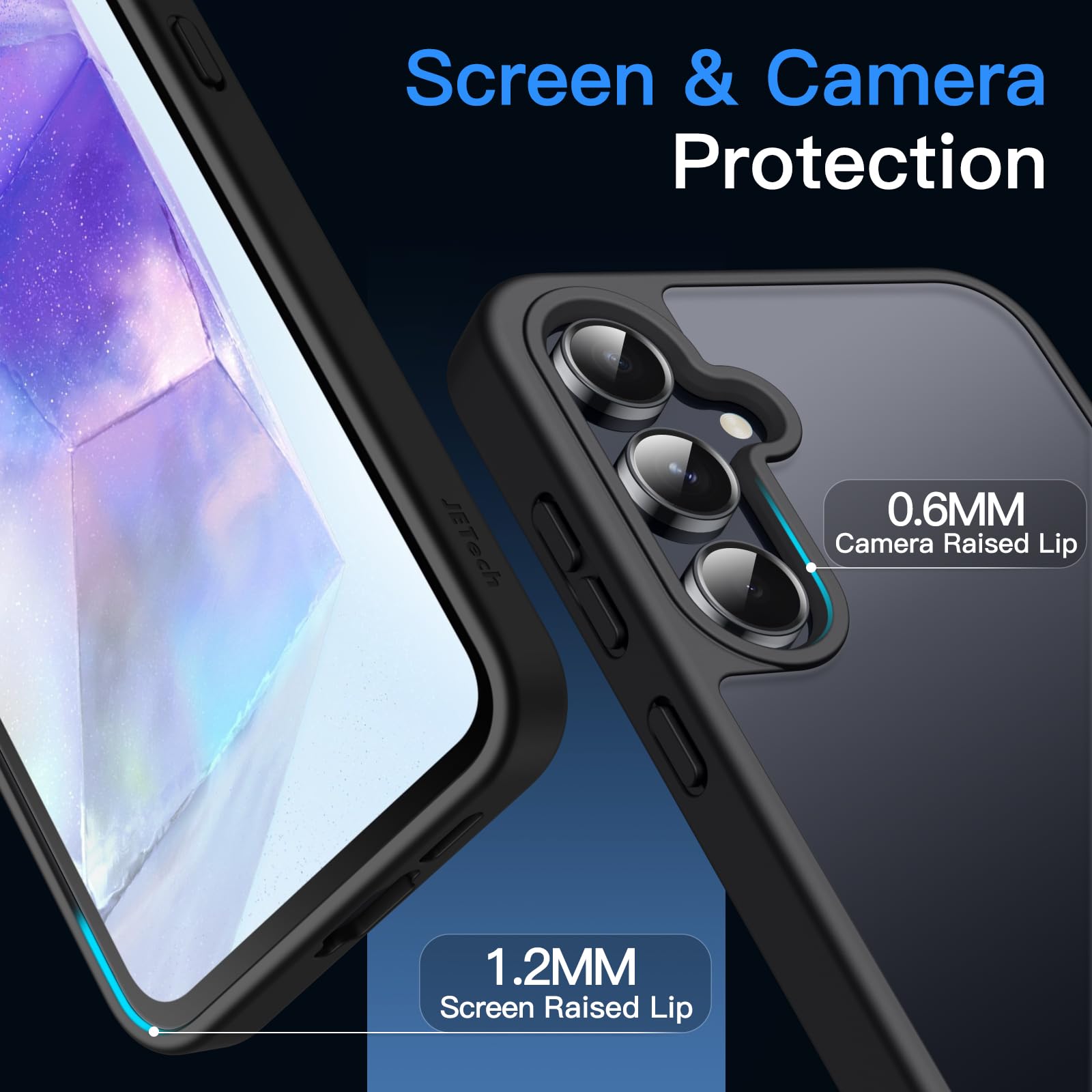 JETech Funda Mate para Samsung Galaxy A55 5G, Protectora Carcasa Fina Trasera Translúcida Esmerilada, Antihuellas (Negro)