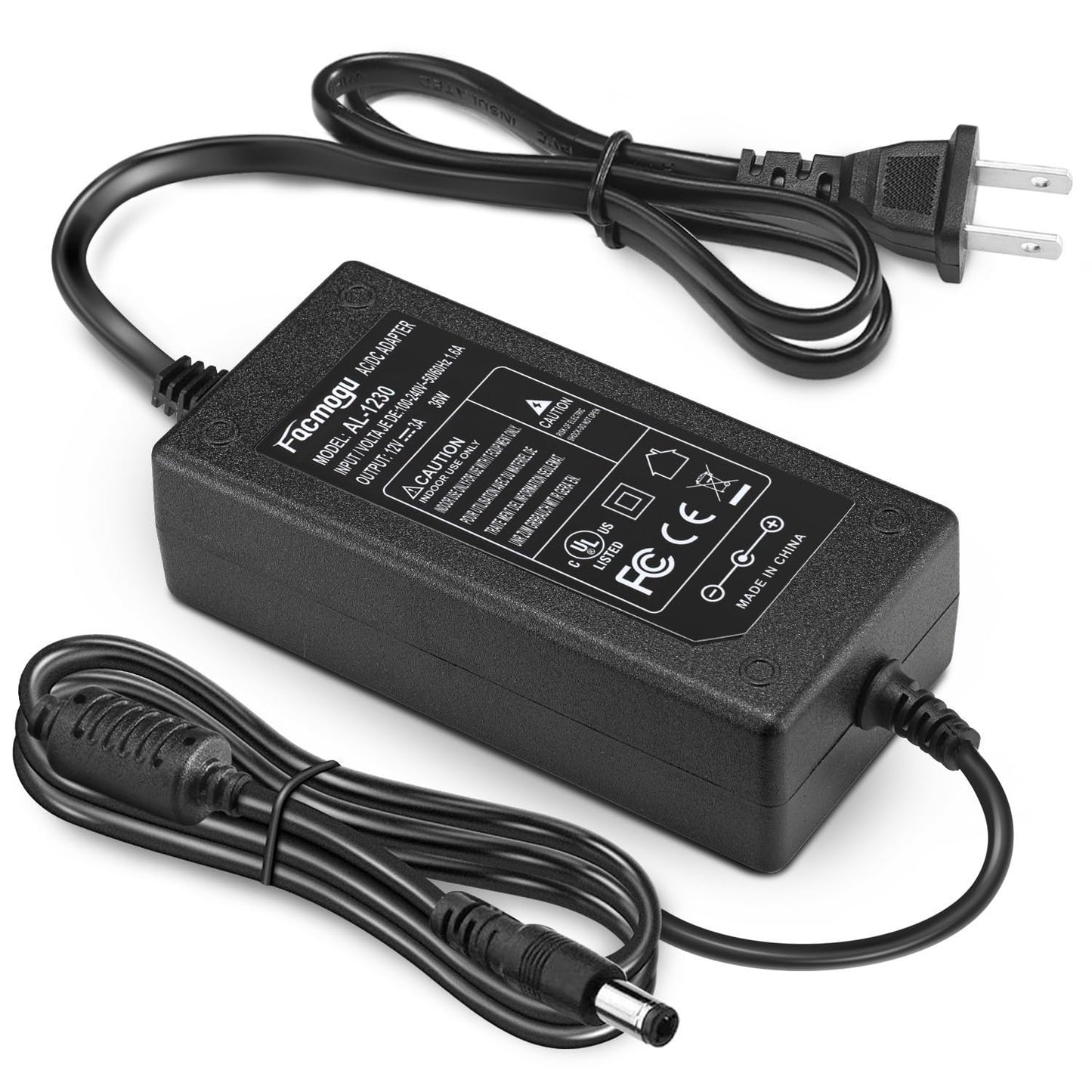 DC 12V 3A Power Adapter, 36 Watt AC 100-240V to DC 12Volt Transformers, Switching Power Supply for LED Strip Light, Camera, Wireless Router 2.1mm X 5.5mm US Plug