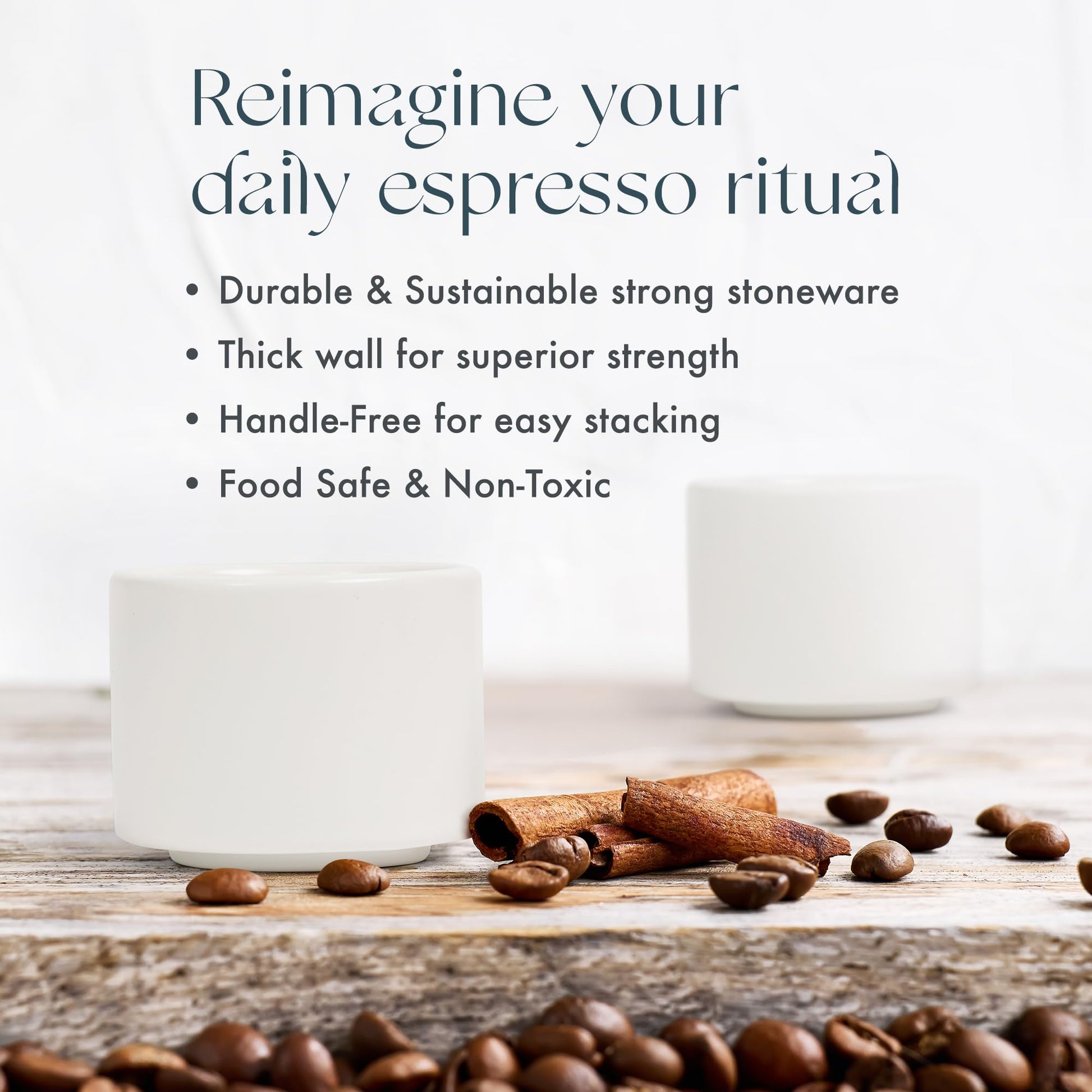 Folk Ceramics Leonard Tazas de café expreso de cerámica | Modernas tazas apilables demitasse para espresso, paredes gruesas, sin mango, duraderas, aptas para lavaplatos y microondas, juego de 2, 3