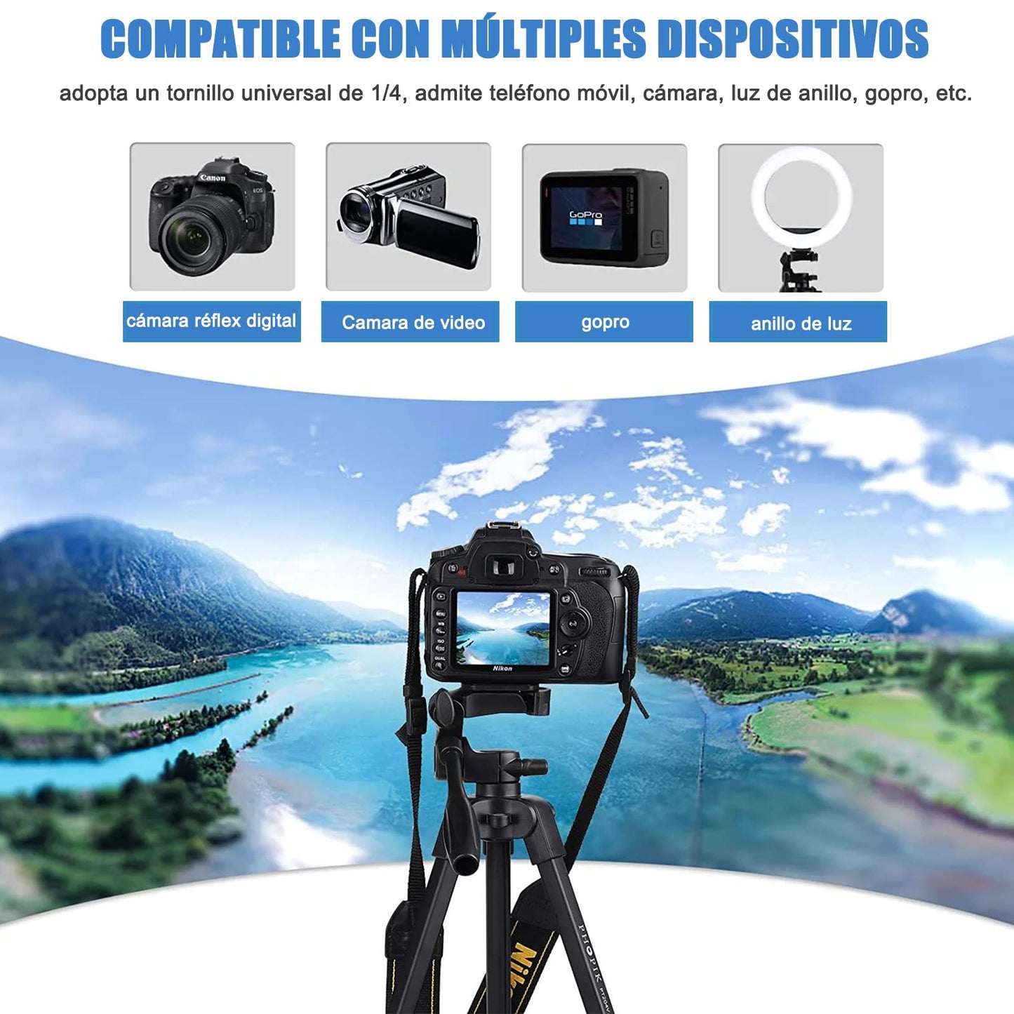 Tripie Estabilizador Celular 106cm con Obturador Remoto Bluetooth y Bolsa de Transporte