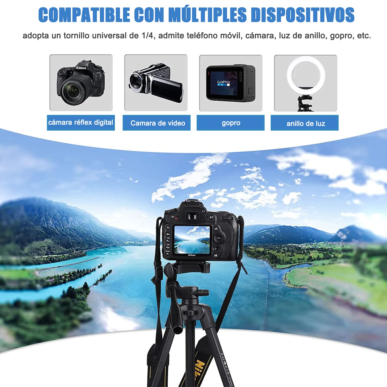 Tripie Estabilizador Celular 106cm con Obturador Remoto Bluetooth y Bolsa de Transporte