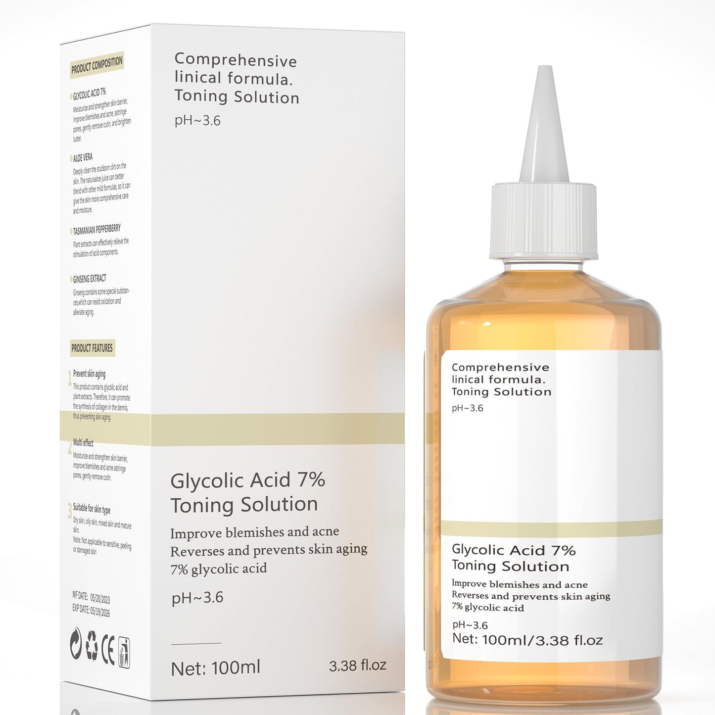 Tónico Facial Ácido Glicólico 7% 240ml para Manchas y Acné - Exfoliante y Rejuvenecedor de Piel Grasa - Tonificante y Despigmentante - Solución Reafirmante SEO