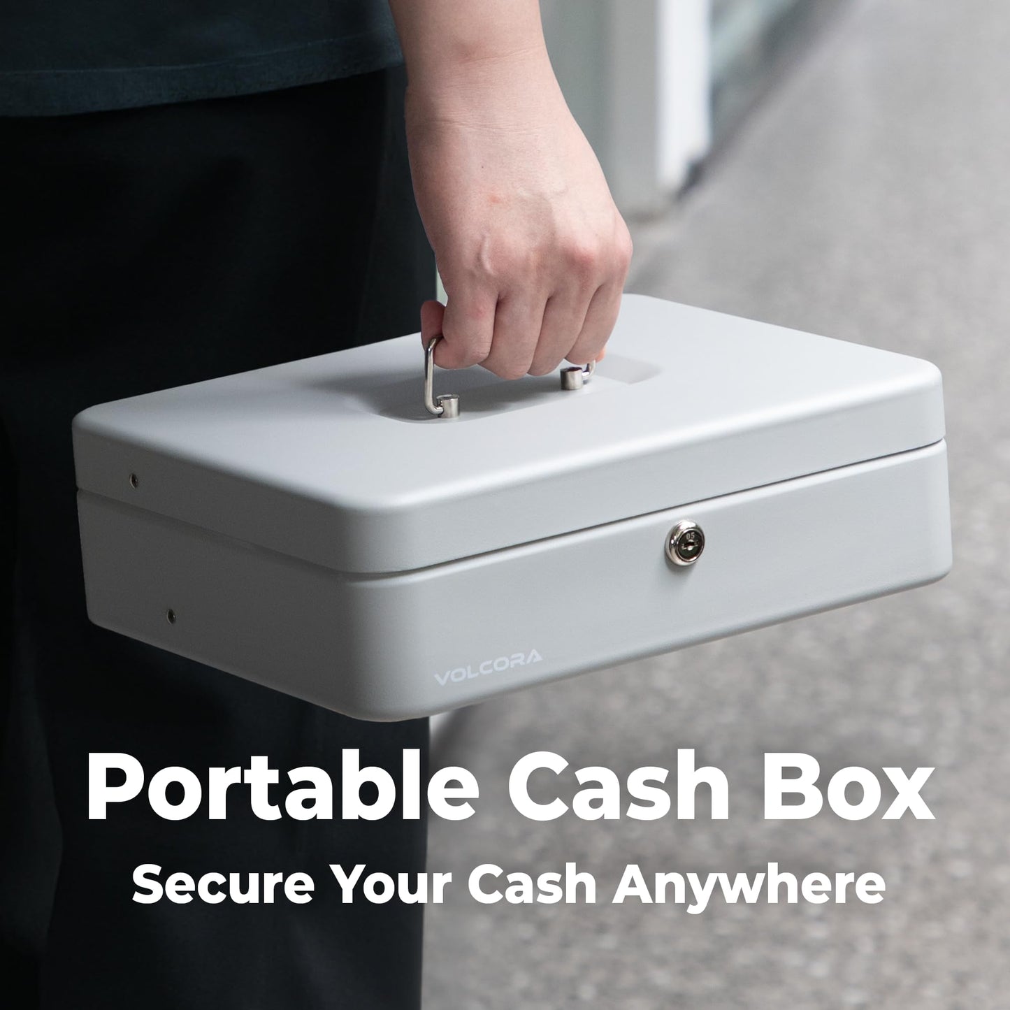 Caja de Dinero Grande Volcora Metal con Cerradura de Llave y Bandeja Portátil Duradera para Ahorro de Dinero