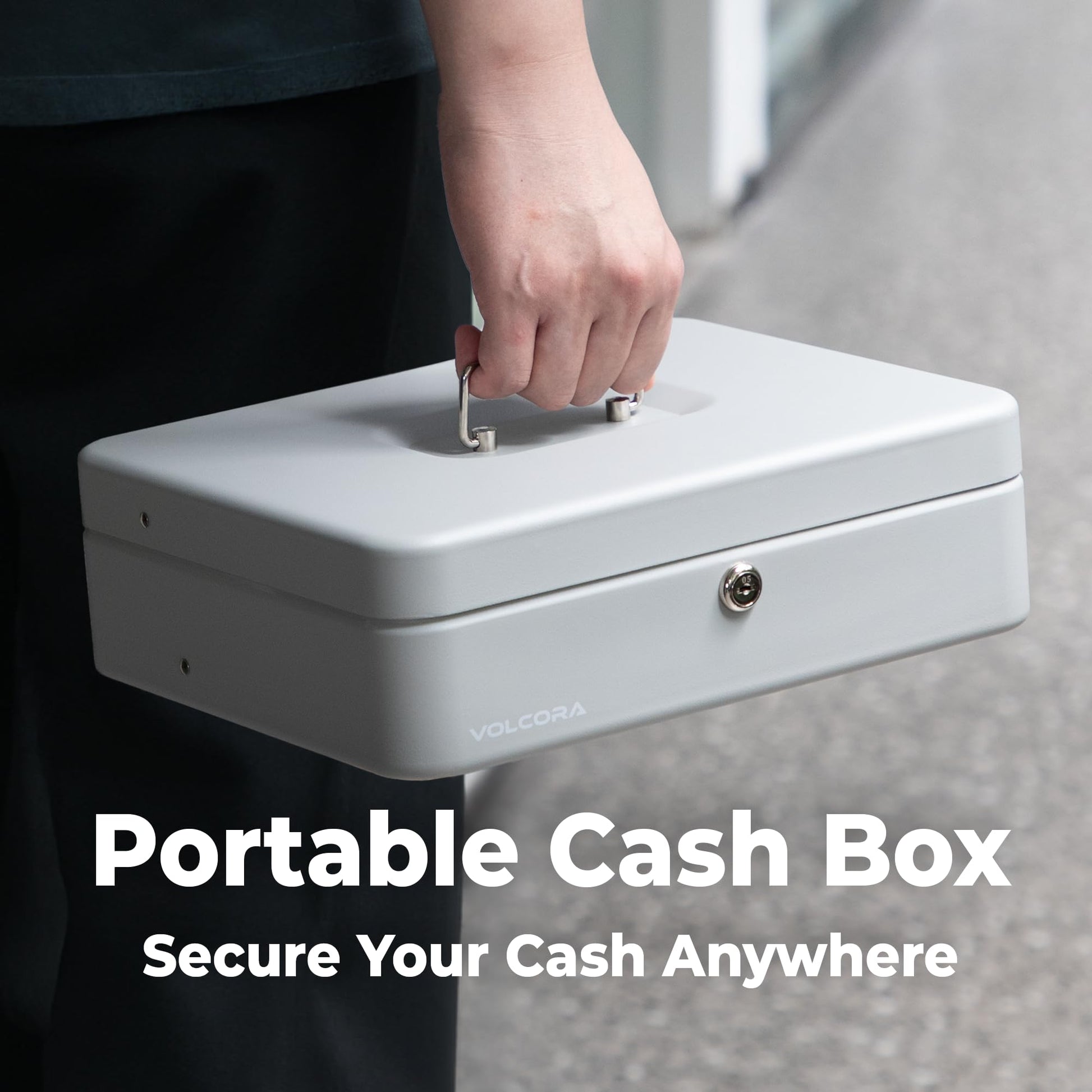 Caja de Dinero Grande Volcora Metal con Cerradura de Llave y Bandeja Portátil Duradera para Ahorro de Dinero