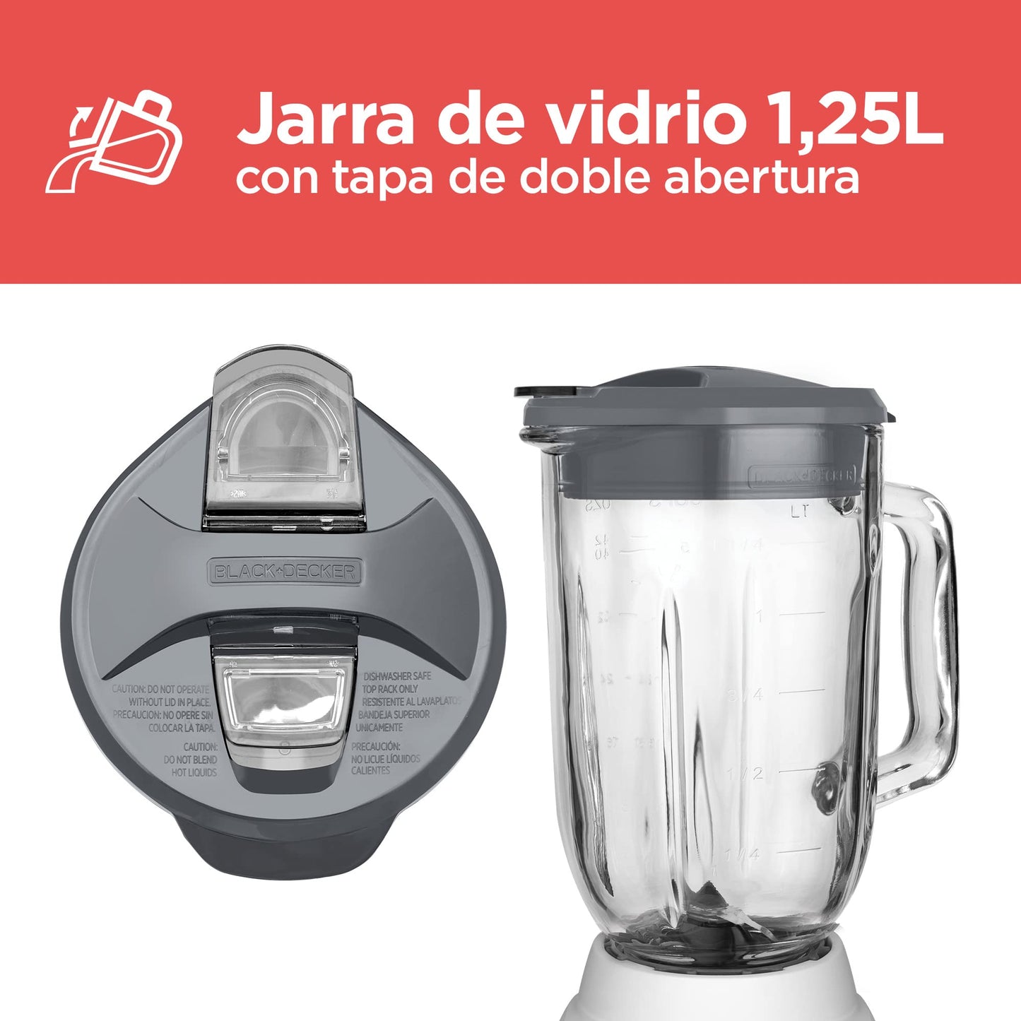 BLACK+DECKER Licuadora DuraPro, 12 Velocidades con 4 Cuchillas y Jarra de Vidrio 1.25lts, 500 Watts de Potencia, BLBD210GW-MX