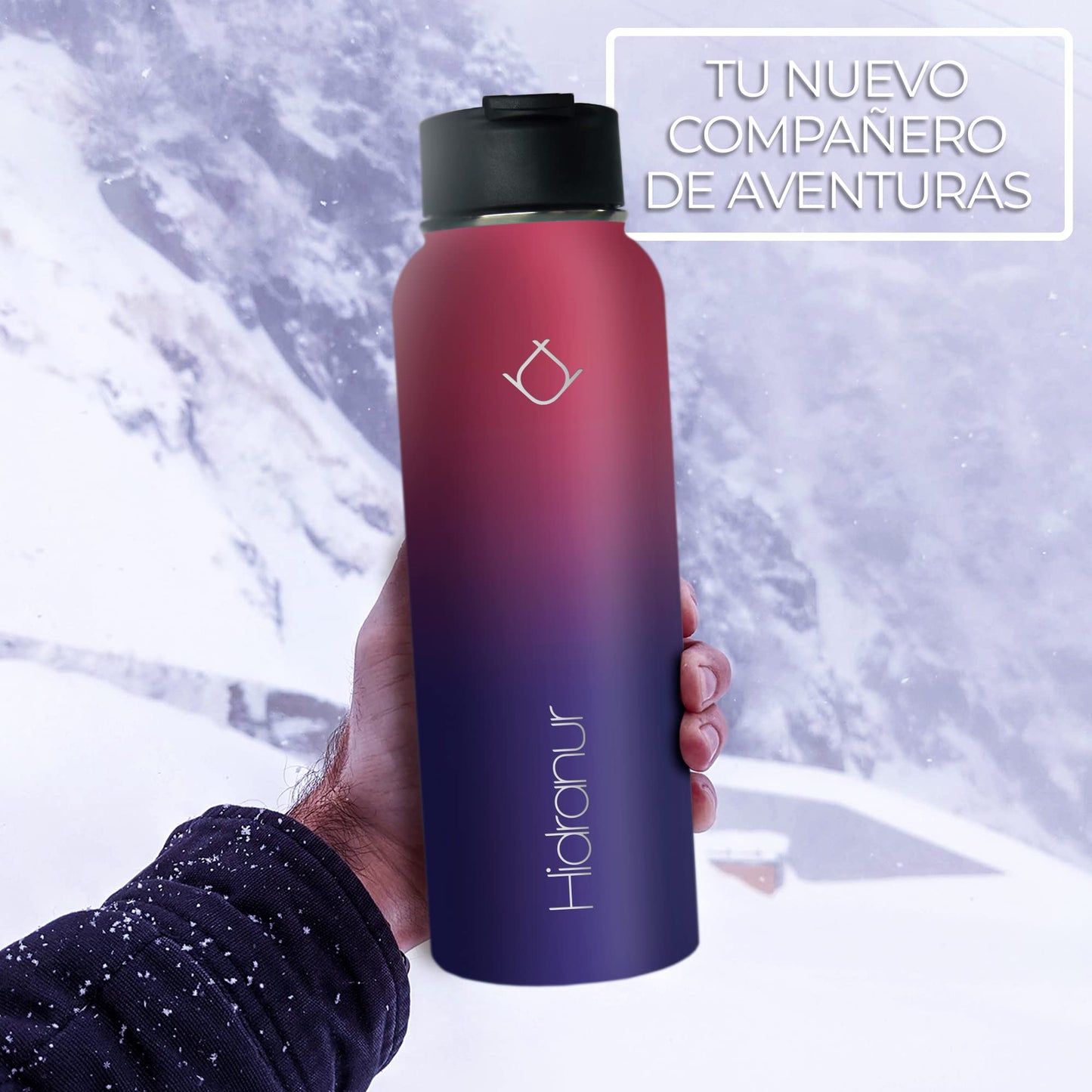 Hidranur Termo de Acero Inoxidable Doble Aislamiento Térmico, Termo Para Café 32 oz (946.35 ml), 3 Tapas Herméticas, 2 Popotes, 24 Hrs de Agua Caliente y Fría (Morado, 32 Oz (946.35 ml))