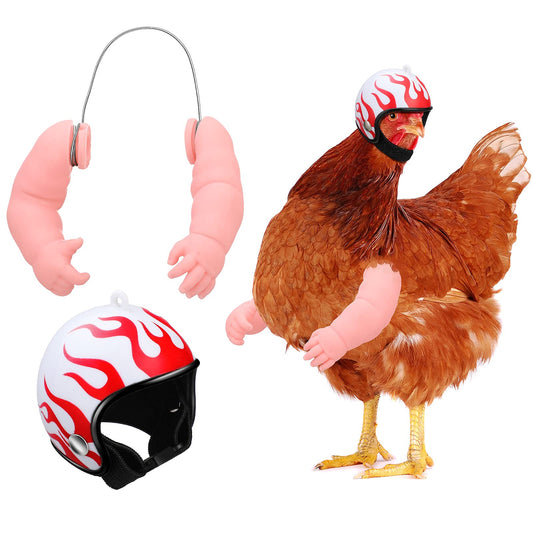 Gejoy 2 Juguetes de Pollo Incluye Brazos de Muñeca de Pollo y Casco de Pollo Casco de Seguridad para Mascotas para Gallinas