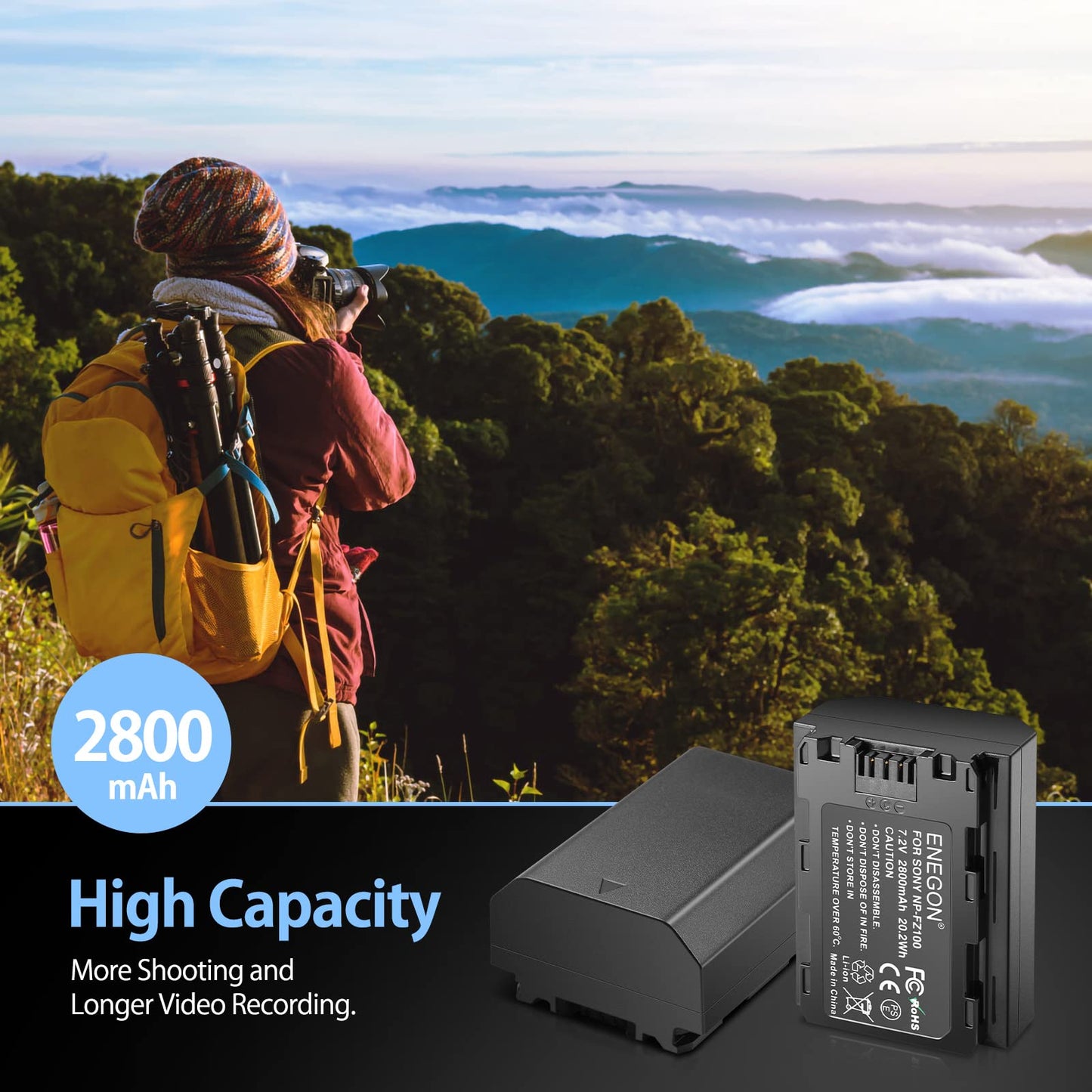 Batería Recargable de Iones de Litio ENEGON NP-FZ100 Compatible con Sony A6600, A7C, A7III y Más, 2800 mAh