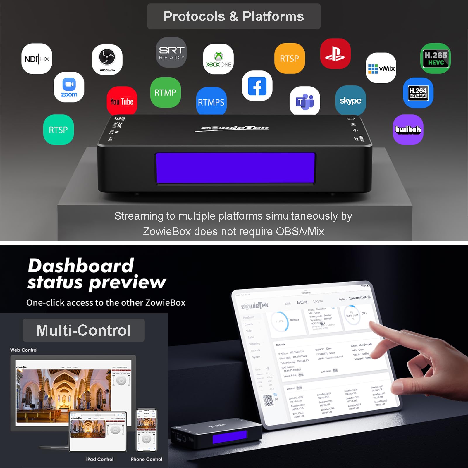 Zowietek Codificador/decodificador de vídeo HDMI 4K, ZowieBox, NDI | Convertidor/Reproductor HX3, UVC a HDMI, Captura y Grabador de Vídeo Pass-Through, SRT/RTMP(S)/RTSP, Transmisión en Vivo
