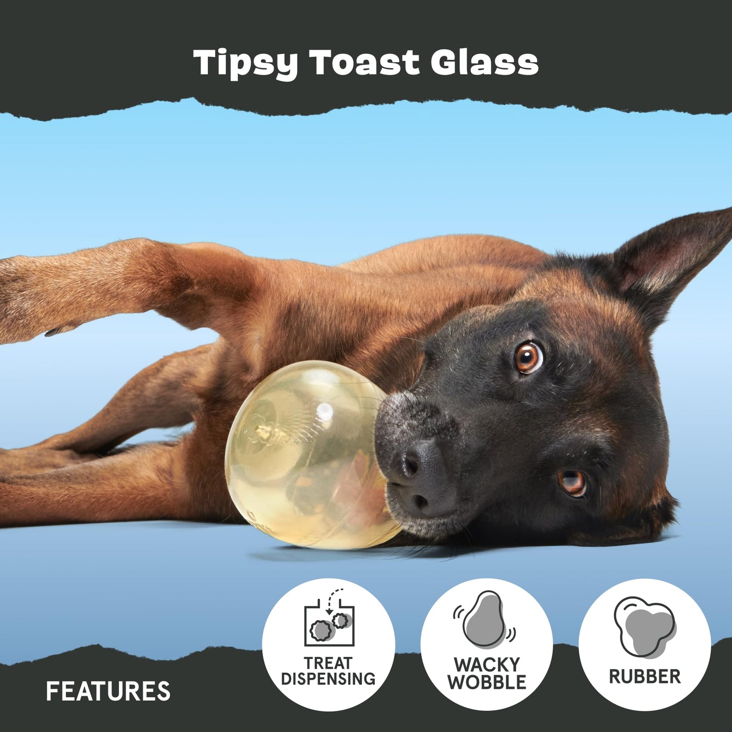 Barkbox Tipsy - Juguete de goma rosada para perros - Dispensador de golosinas - Juguetes para perros medianos a grandes
