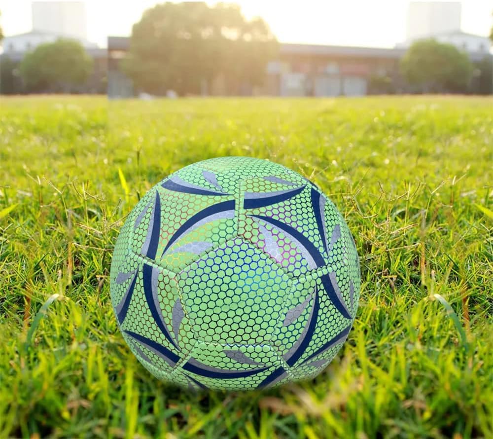 Balón de Fútbol MINGCHENGYUAN Verde Luminoso Holográfico Brillante para Juegos Nocturnos y Entrenamiento para Niños y Hombres