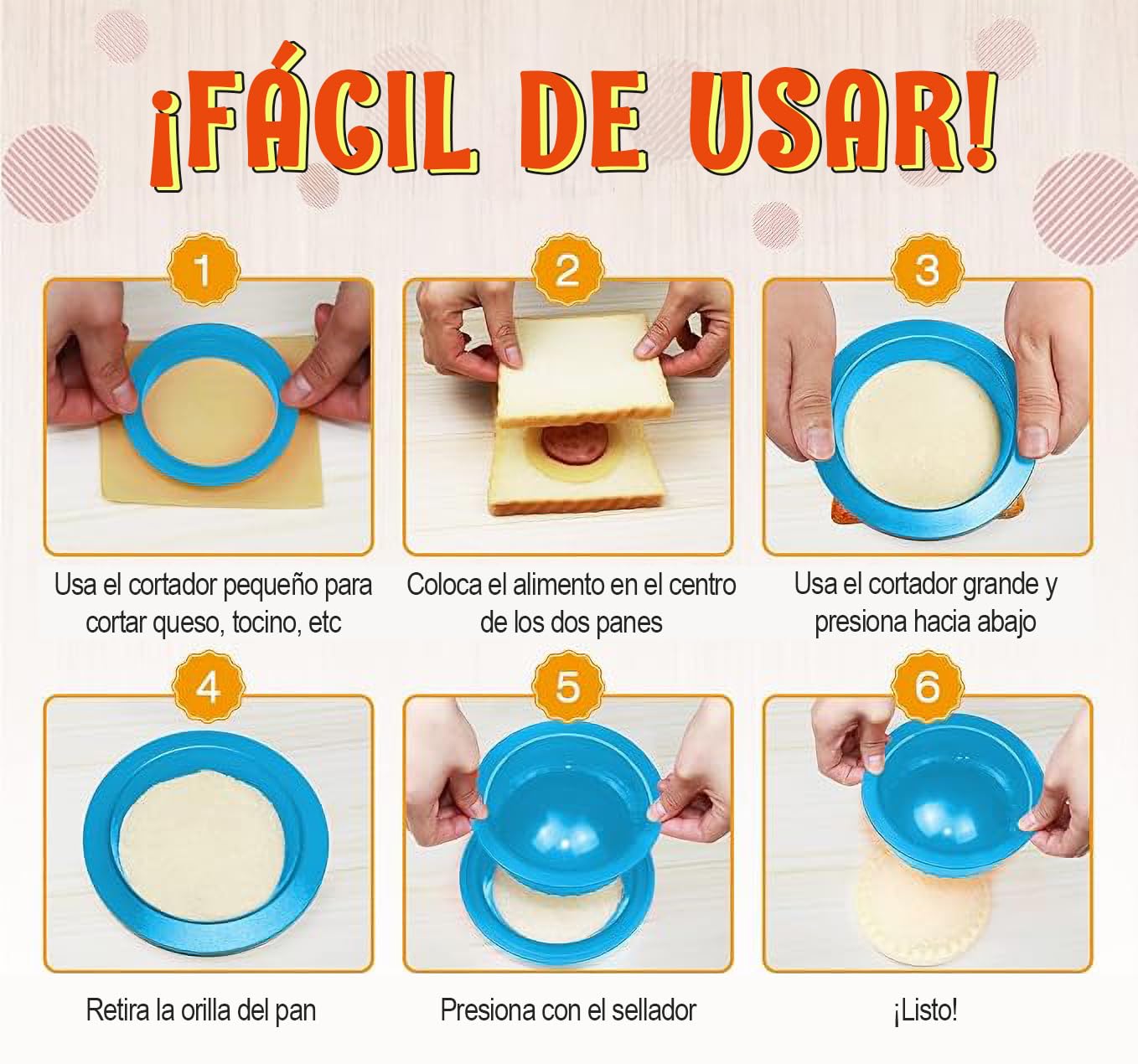 Set de Cortador y Sellador U Chef Azul para Sándwiches y Panqueques sin Corteza para Niños y Niñas
