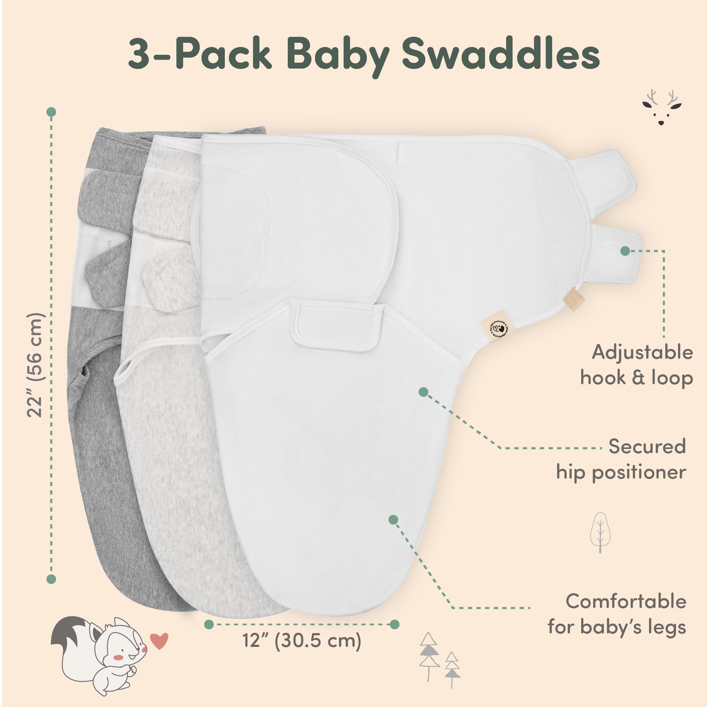 Sweety Fox - Paquete de 3 pañales orgánicos para bebés – pañales para recién nacidos, bebés de 0 a 3 meses, bebés, niños, mantas suaves y cómodas para bebés recién nacidos (niebla)