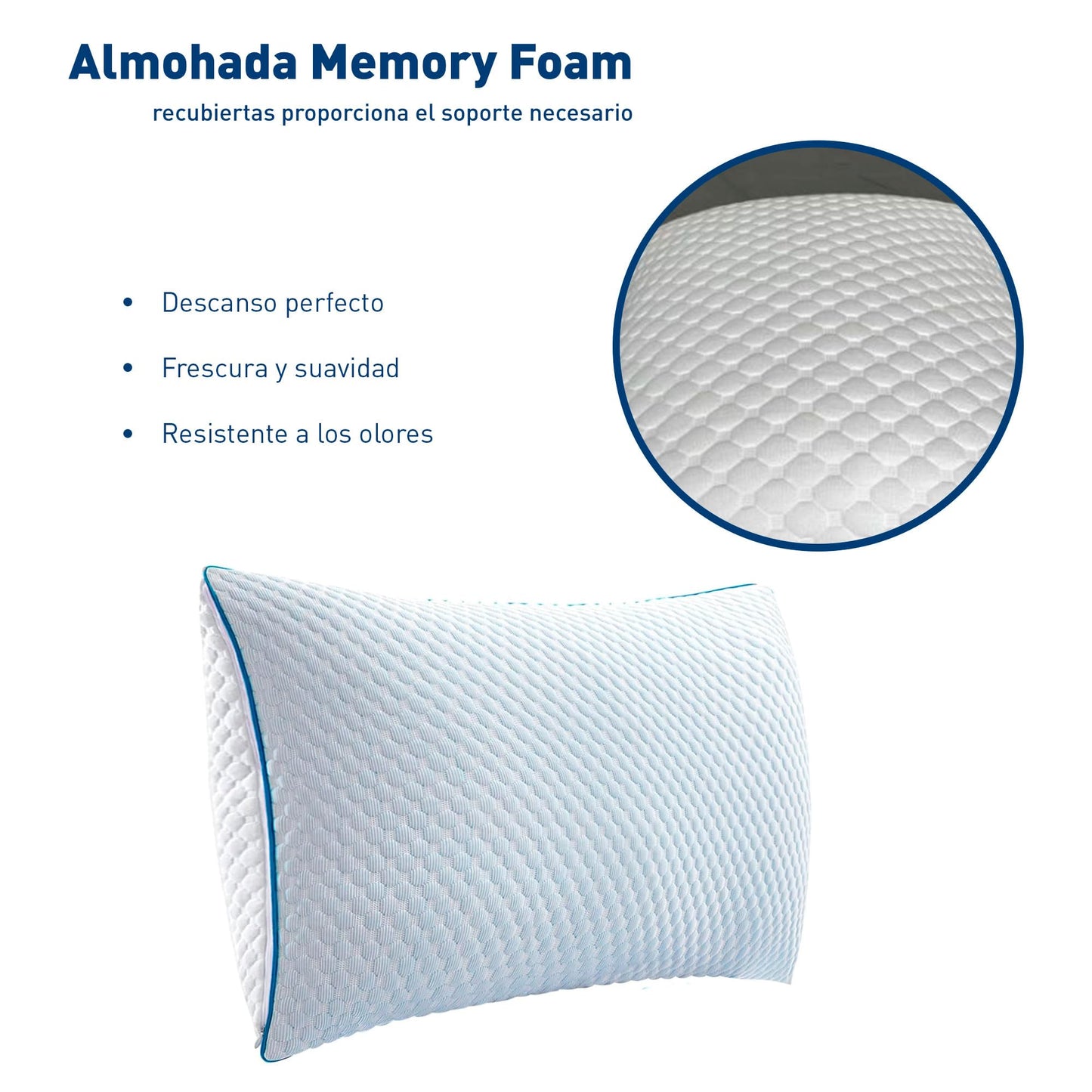 Bluelander Almohada Memory Foam, 100% Memory Foam, Suavidad, 64 * 45 Cm, Frescura, Moldeables, Comodidad Garantizada, Hipoalergénica y Antibacterial, Soporte, Funda Lavable (1)