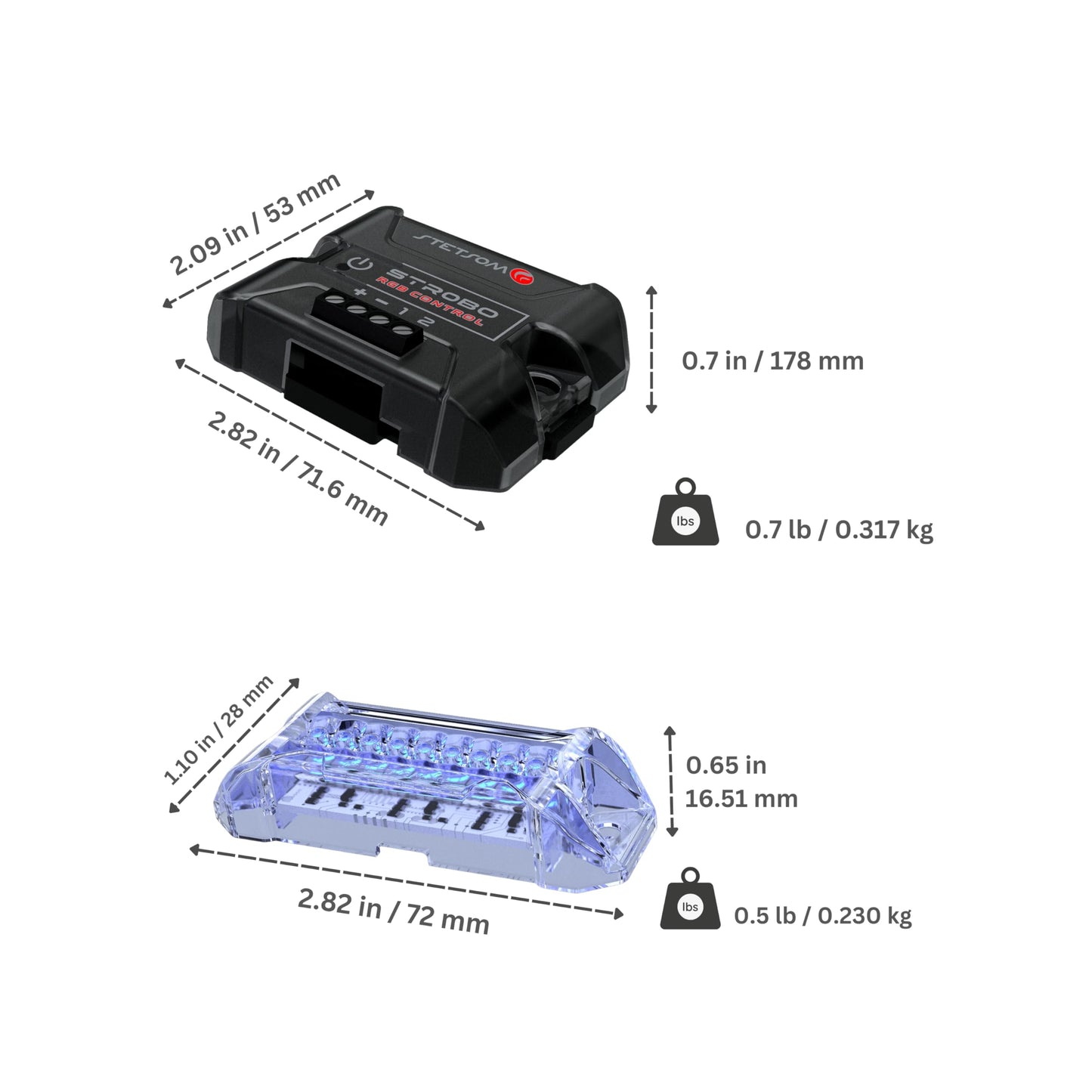 Stetsom Strobo - Luces LED RGB, 1 central + 4 cápsulas, audio para auto, decoración del hogar, compatible con tiras LED 2811, modo música, controlado por aplicación, Bluetooth, 2 canales, controla
