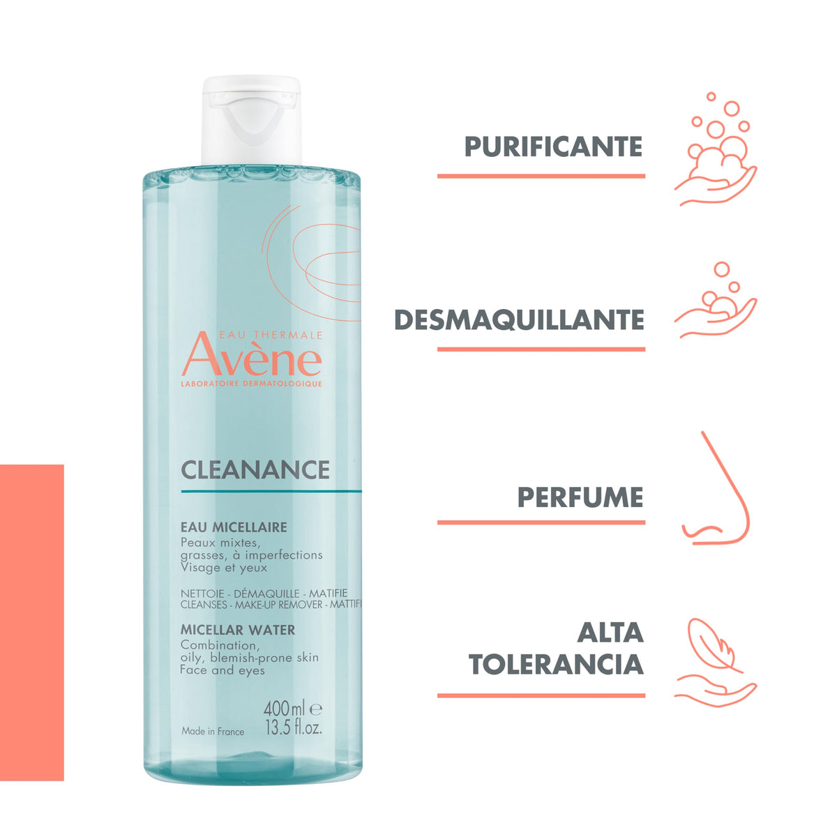 Avene Cleanance Agua Micelar Desmaquillante Piel Grasa con Imperfecciones