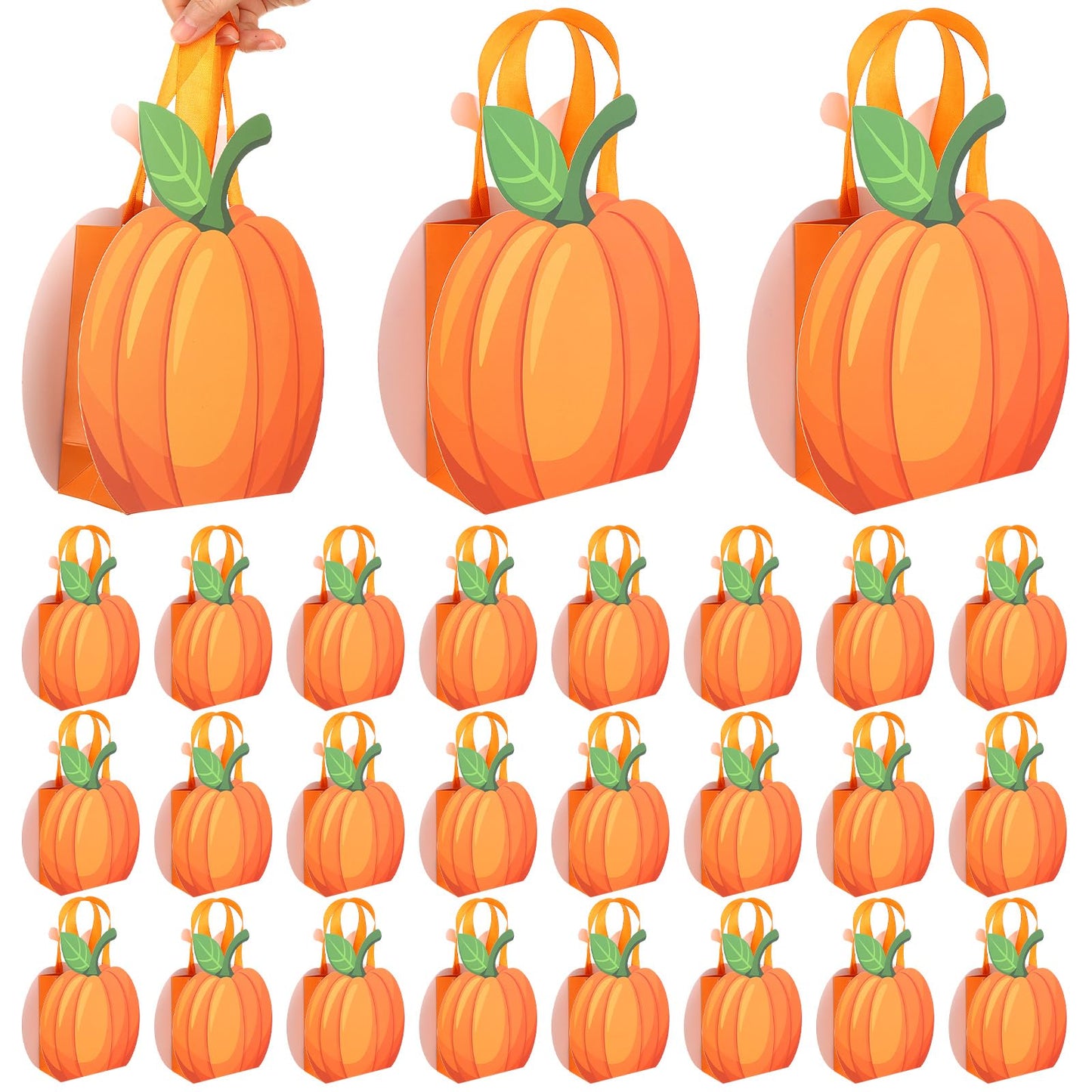 XEQWZVFR - Juego de 25 bolsas de regalo de papel de calabaza con asa, bolsas de dulces de otoño, bolsas de golosinas de caramelo, bolsa de regalo kraft para cosecha de otoño, Halloween, baby shower