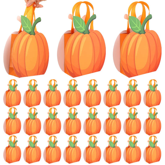 XEQWZVFR - Juego de 25 bolsas de regalo de papel de calabaza con asa, bolsas de dulces de otoño, bolsas de golosinas de caramelo, bolsa de regalo kraft para cosecha de otoño, Halloween, baby shower
