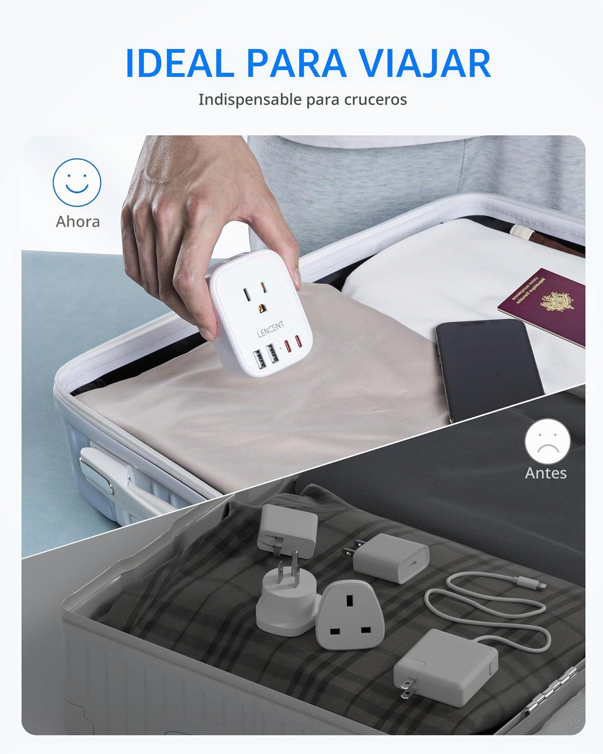 Adaptador de Corriente LENCENT Blanco con 4 Tomas CA