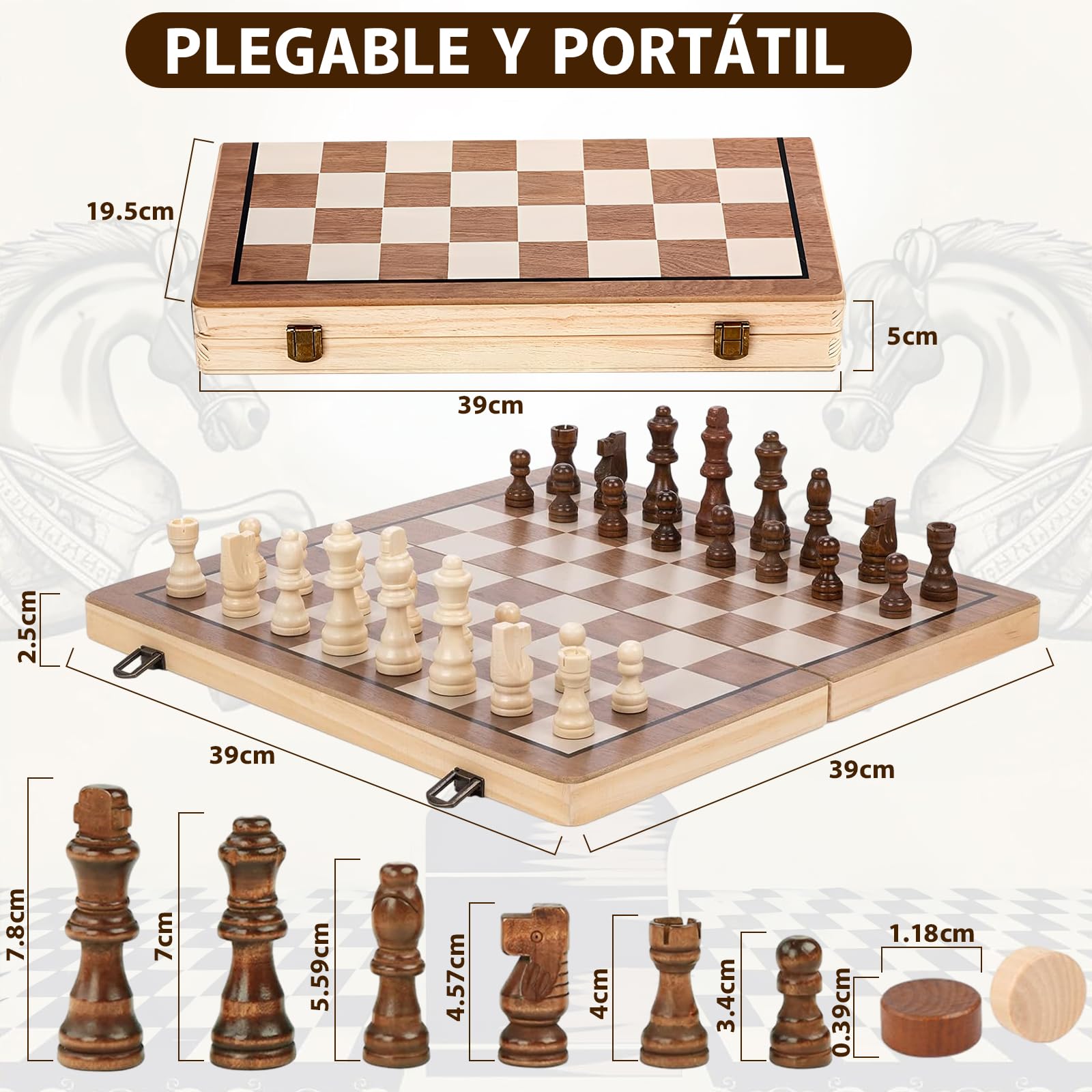 BYCRAY Ajedrez Profesional Magnético, Ajedrez + Damas Juego De Ajedrez Magnético 2 En 1 para Adultos y Niños con Bolsa de Almacenamiento y Caja de Almacenamiento (39x39cm)
