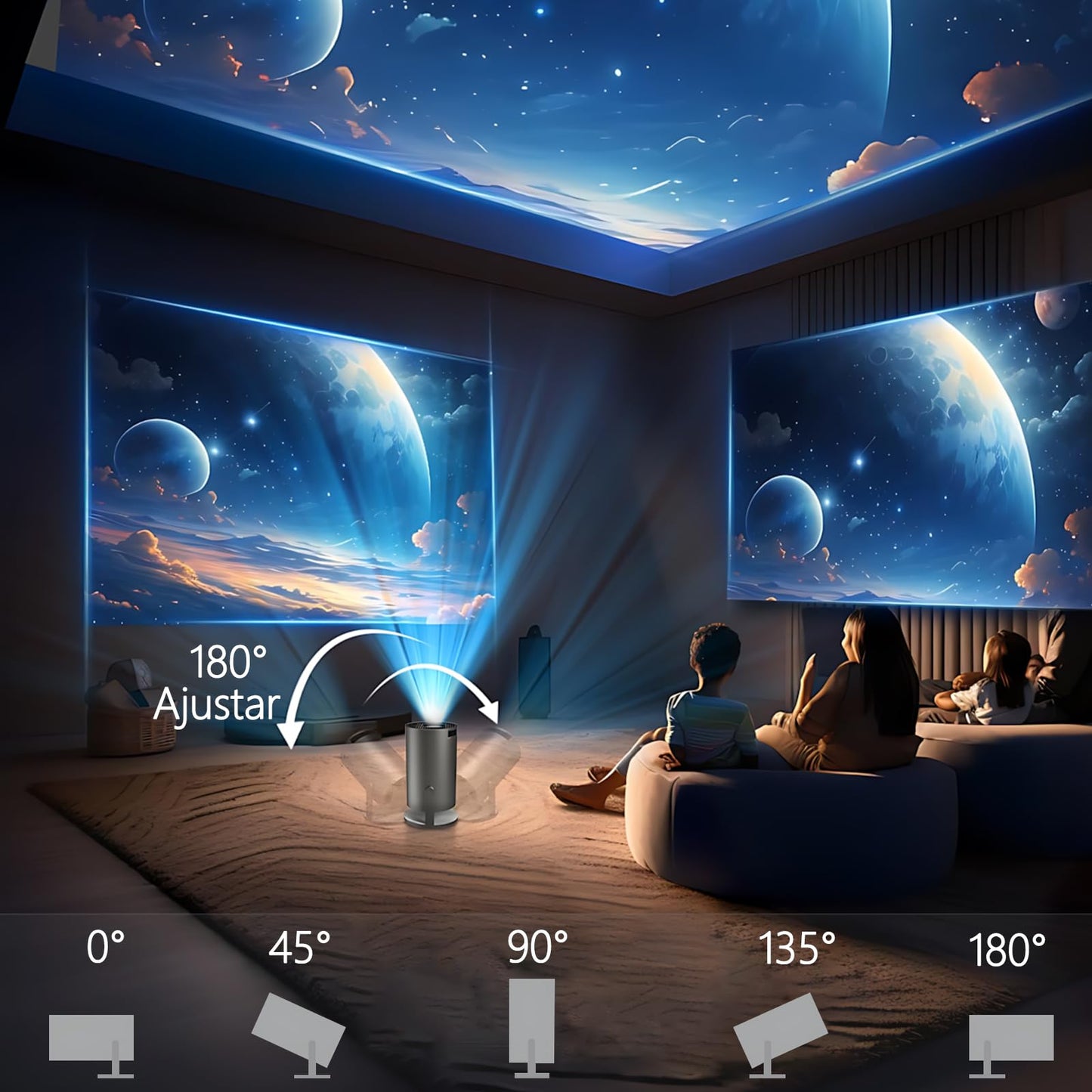 2025 Mini Proyector Portátil 4K/1080P,Proyector con 8000 Aplicaciones, Android 12 Soporte Multilenguaje Sistema,Pantalla de 130 Pulgadas,WiFi 6 Bluetooth 5.3, Giro de 180 Grados (2025 HY 300 Pro)
