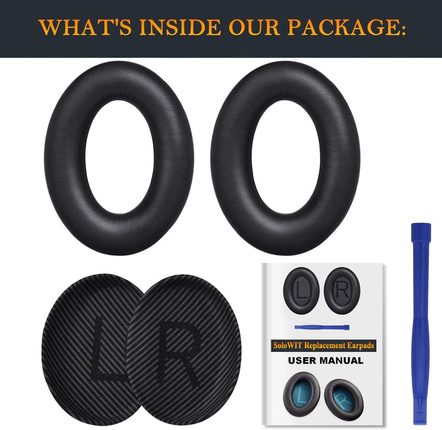 Almohadillas SoloWIT Negro Alta Densidad para Bose QuietComfort 35 y 35II Auriculares