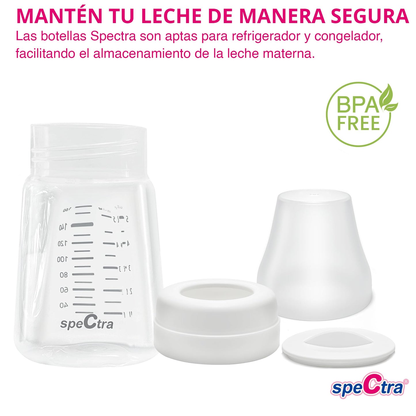 Set de Botellas y Bolsas de Almacenamiento de Leche Materna Spectra | Transparente | Cuello Ancho con Tapa y Sensor de Temperatura