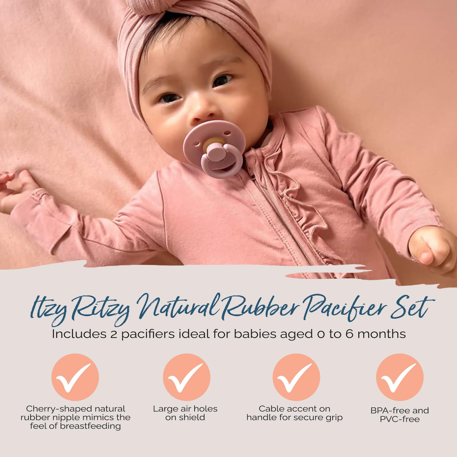 Itzy Ritzy Chupetes de goma natural; para edades de 0 a 6 meses, flor y palisandro