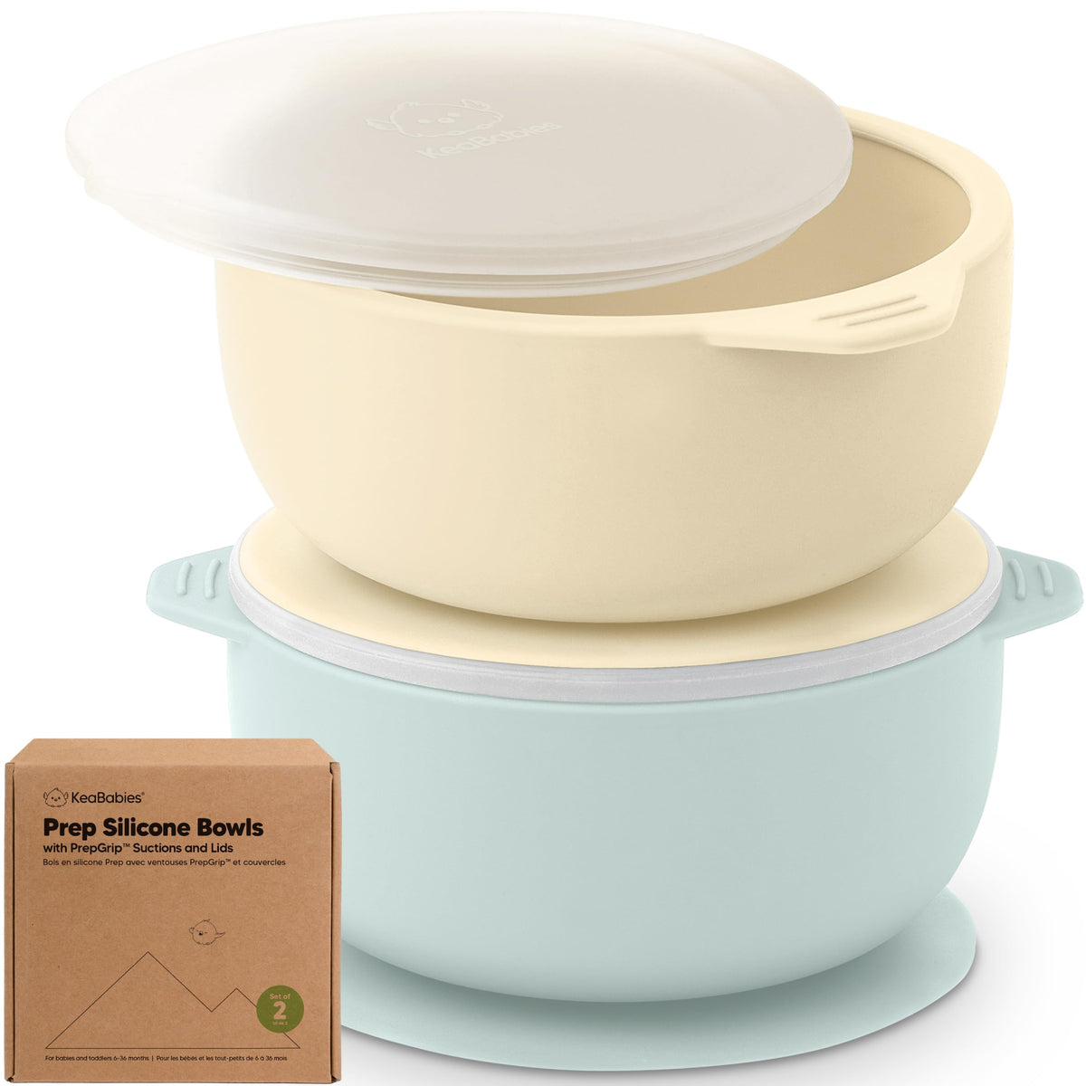 KeaBabies - Juego de 2 cuencos para bebé con succiones, tapas, cuencos de succión de silicona para bebés, niñas, niños, silicona de grado alimenticio, sin BPA, aptos para lavaplatos, esenciales para
