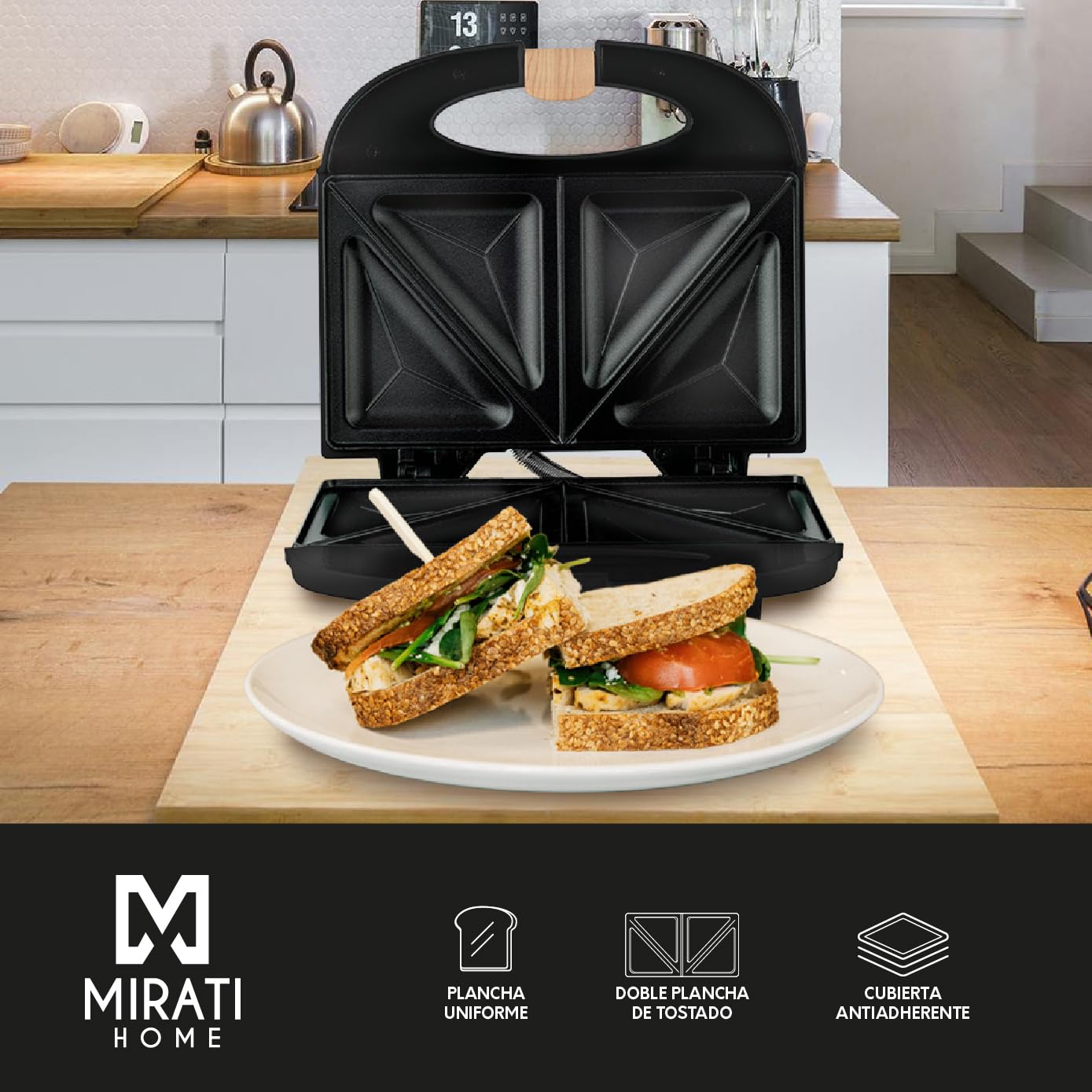 Sandwichera Doble Mirati Negro 750 Watts Modelo MBS01N