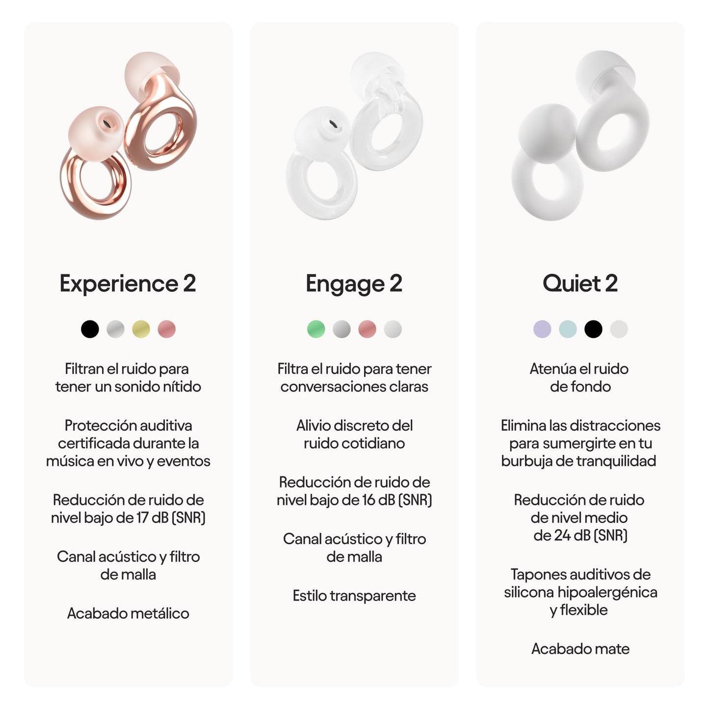 Loop Experience 2 Tapones auditivos – Protección auditiva certificada para conciertos y festivales, eventos en vivo, deportes, DJ y vida nocturna – Tapones auditivos con reducción de ruido de 17 dB