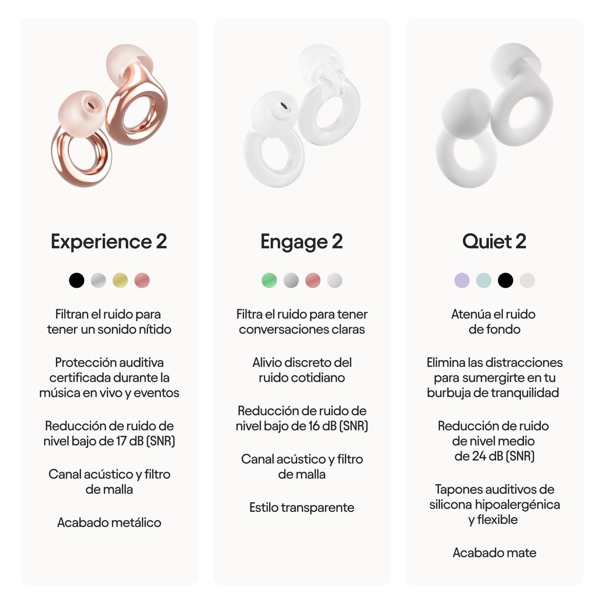 Loop Experience 2 Tapones auditivos – Protección auditiva certificada para conciertos y festivales, eventos en vivo, deportes, DJ y vida nocturna – Tapones auditivos con reducción de ruido de 17 dB