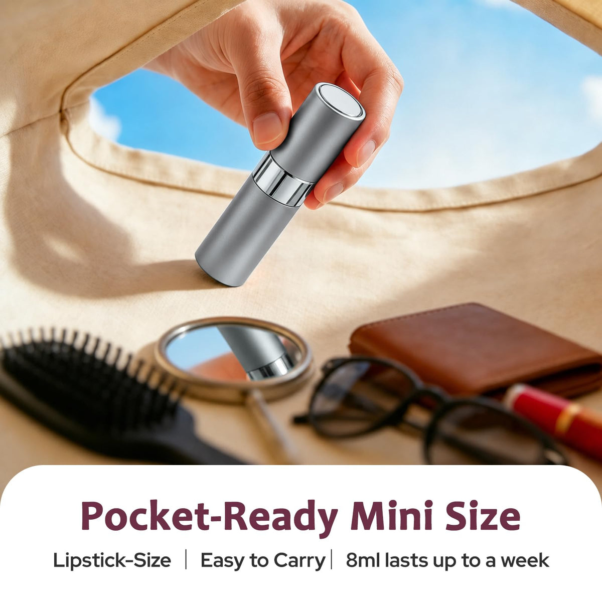 LISAPACK Botella atomizadora de perfume de 8 ml para viajes, dispensador de colonia recargable vacía, pulverizador portátil (gris)