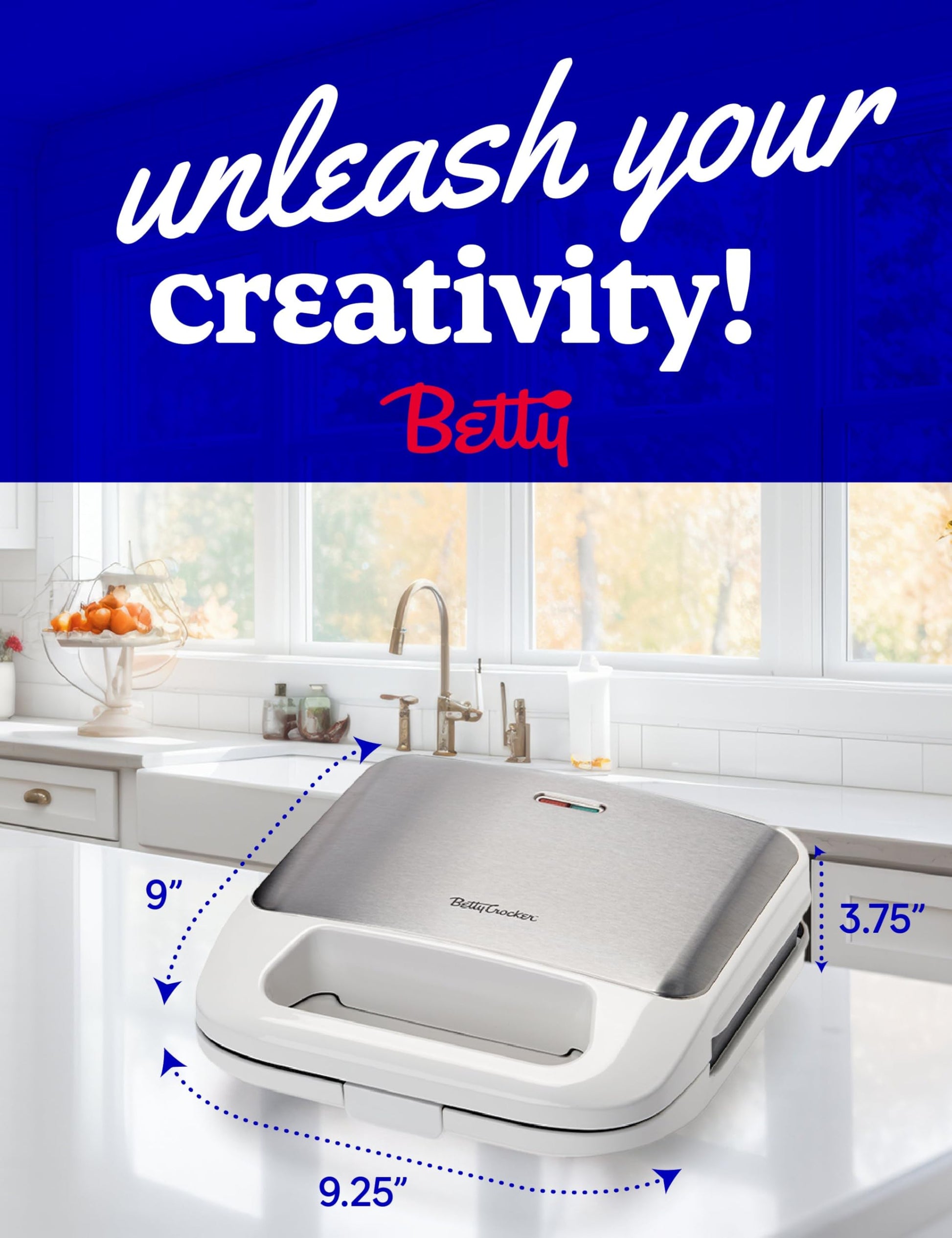 Betty Crocker 3 en 1 - Parrilla para interior, sándwich/Panini Press & Waffle Maker Plus, parrilla eléctrica interior con placas antiadherentes intercambiables, 750 W, BC-4965W, color blanco