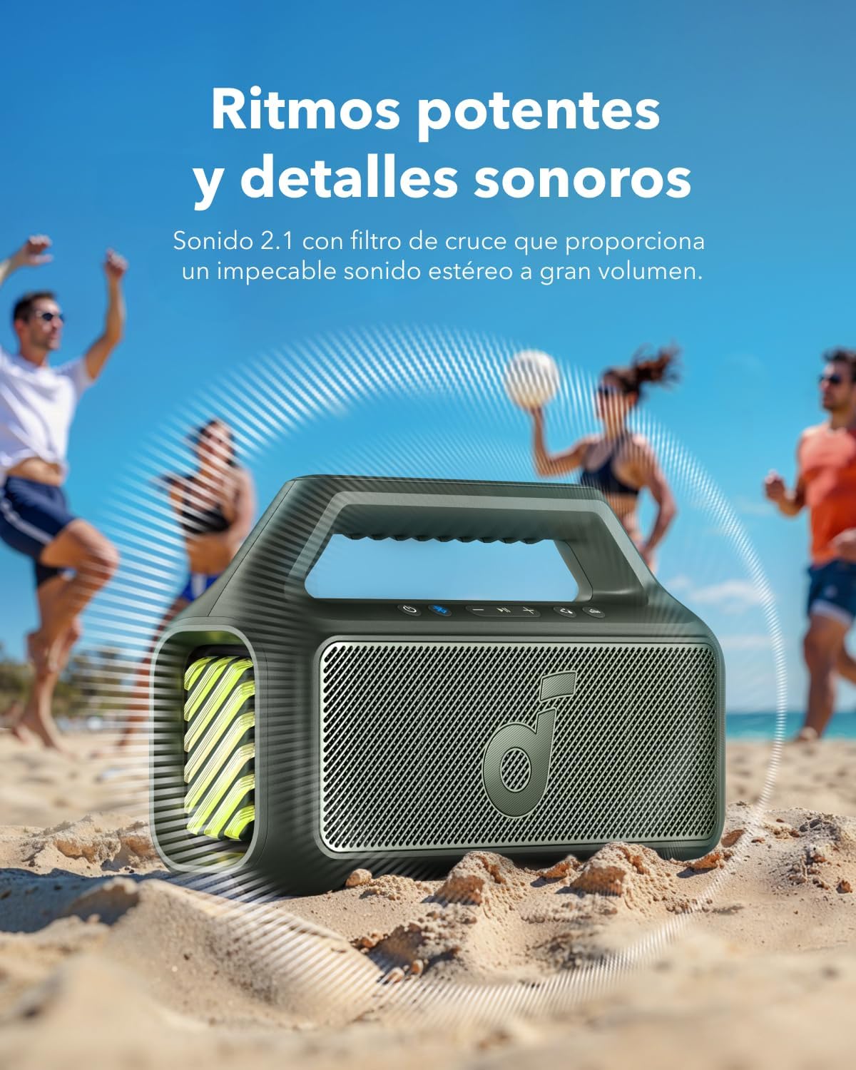 Soundcore by Anker Boom 2 Bocina Bluetooth Portatil, 24h de Reproducción, Potencia 80W RMS con BassUp, Sincroniza +100 Altavoces, IPX7 Flotante, Altavoz Inalámbrico, Party Box