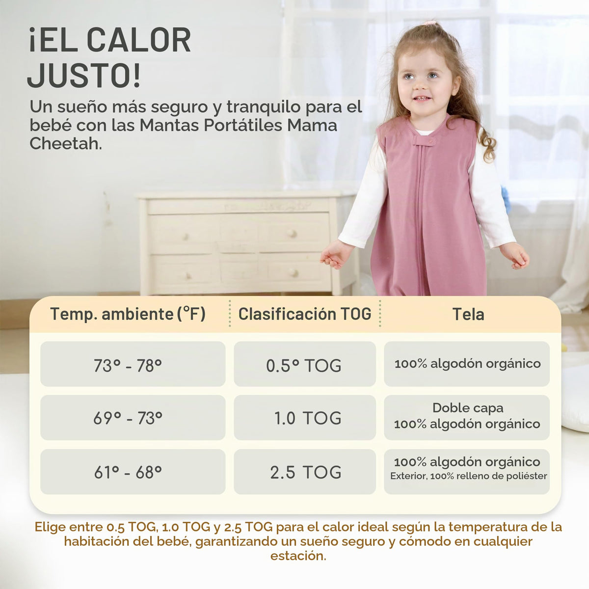 Mama Cheetah Saco de dormir para bebé con pies, 0,5 tog, saco de dormir de verano, algodón orgánico, sin mangas, saco de dormir para bebé, con perneras, para bebés, niños y niñas, 80 cm (altura del