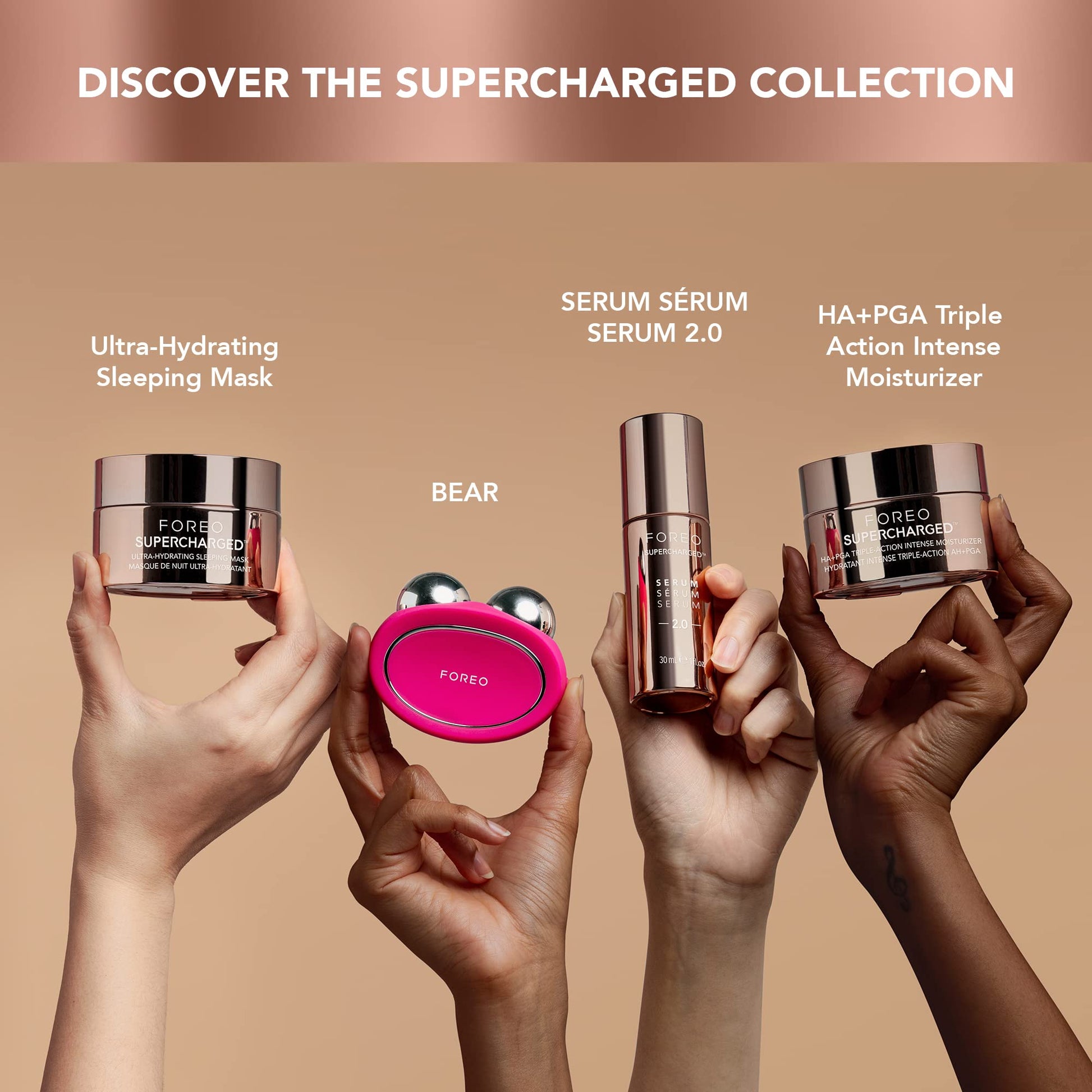 FOREO SUPERCHARGED Crema Hidratante Facial Triple Acción HA+PGA - Contorno de Ojos - Acido Hialuronico - Vitamina E - Vegano - Crema Facial Hombre - Skincare - 50 ml