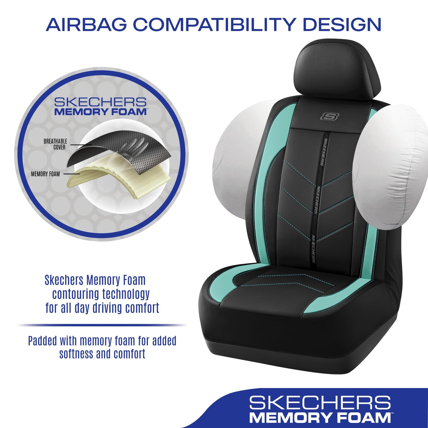 Skechers Fundas de asiento de coche, fundas de asiento de cuero sintético de lujo, protector de asiento de coche impermeable antideslizante para asientos delanteros, accesorios de coche compatibles