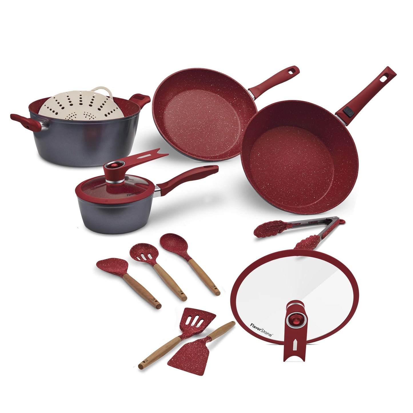 Batería de Cocina Deluxe Flavorstone Roja 28 cm 13 Piezas