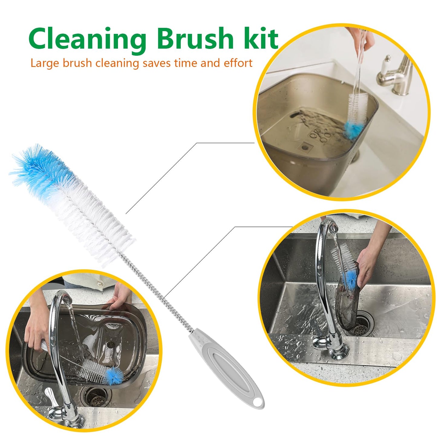 Bloombloomme - Kit de cepillo para polvo de limpieza para fuentes de agua para gatos, kit de limpieza para fuentes de interior y perro, cepillo para polvo de limpieza con 4 cepillos adecuado para la