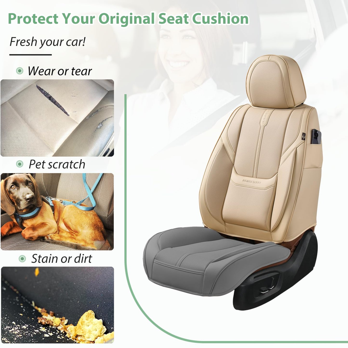 HOMOSTARRY 2 piezas de fundas de cuero para asiento delantero de coche, solo parte inferior, acolchado antideslizante, funda de cojín de asiento con función de almacenamiento, ajuste universal para la
