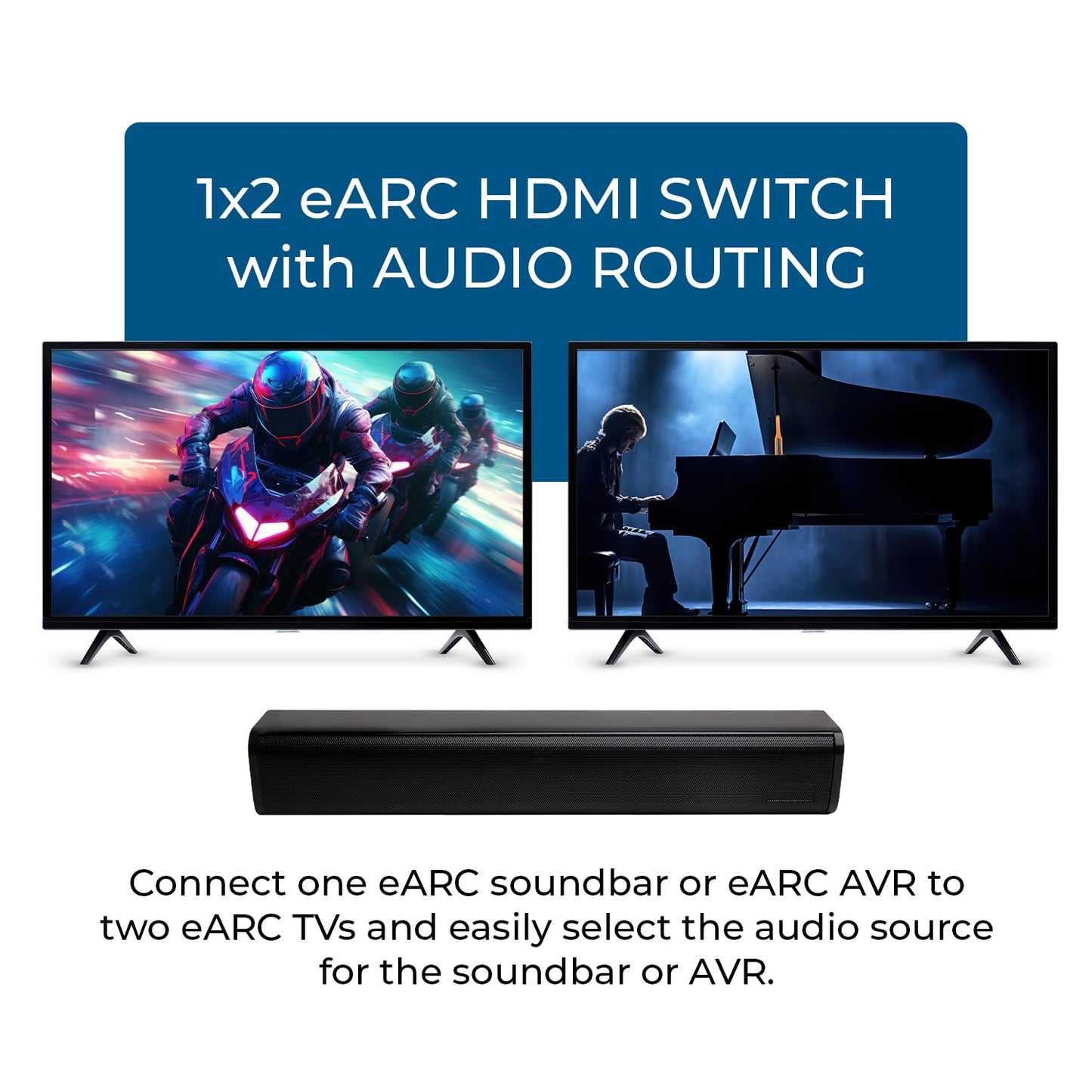 OREI eARC/ARC HDMI 2x1 Interruptor de Audio – Conecta una Barra de Sonido/Receptor AV a Dos televisores eARC, soporta Dolby Atmos, DTS:X, TrueHD, Audio de 32 Canales, conmutación automática/Manual