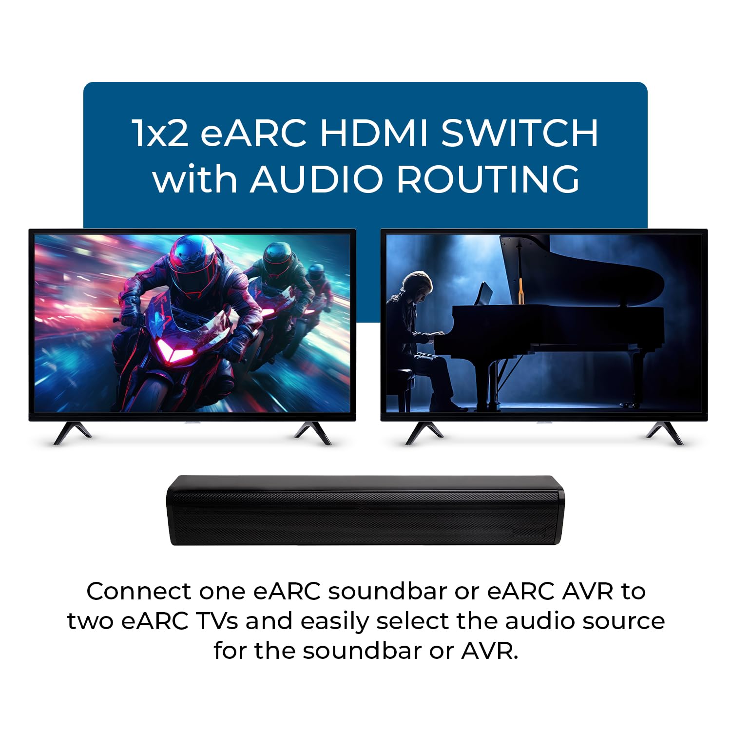 OREI eARC/ARC HDMI 2x1 Interruptor de Audio – Conecta una Barra de Sonido/Receptor AV a Dos televisores eARC, soporta Dolby Atmos, DTS:X, TrueHD, Audio de 32 Canales, conmutación automática/Manual