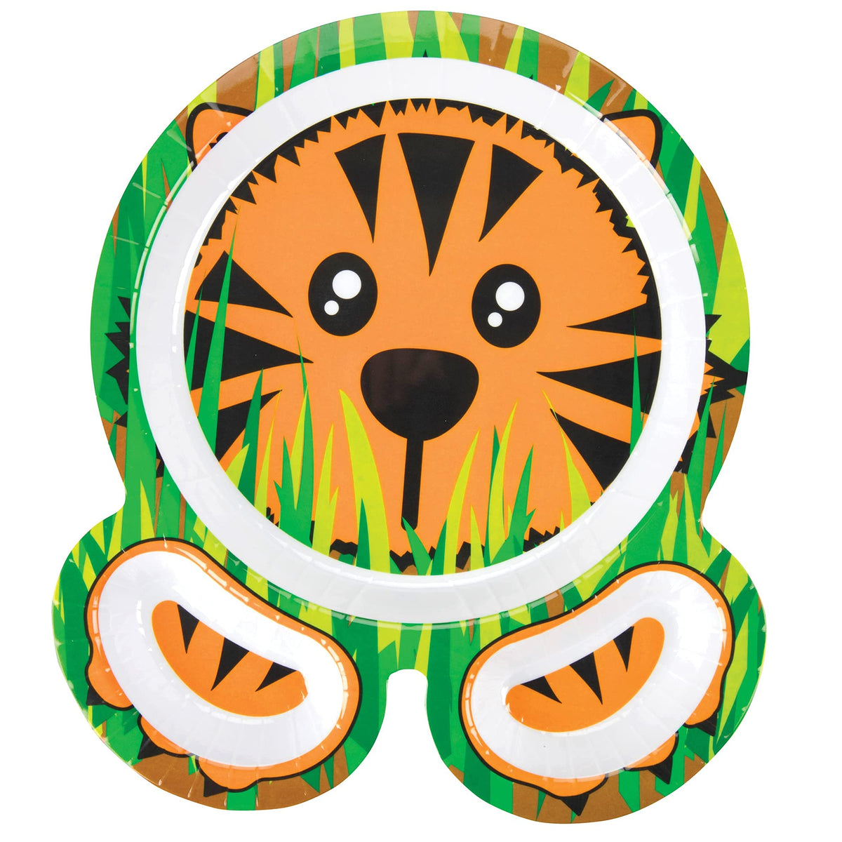 Zoo Friends Mealtime Feeding Plates - Set of 4 Different Cute Animal Dishes for Kids - Panda, Alligator, Tiger & Monkey - Divided Compartments, Melamine, BPA Free, Dishwasher Safe