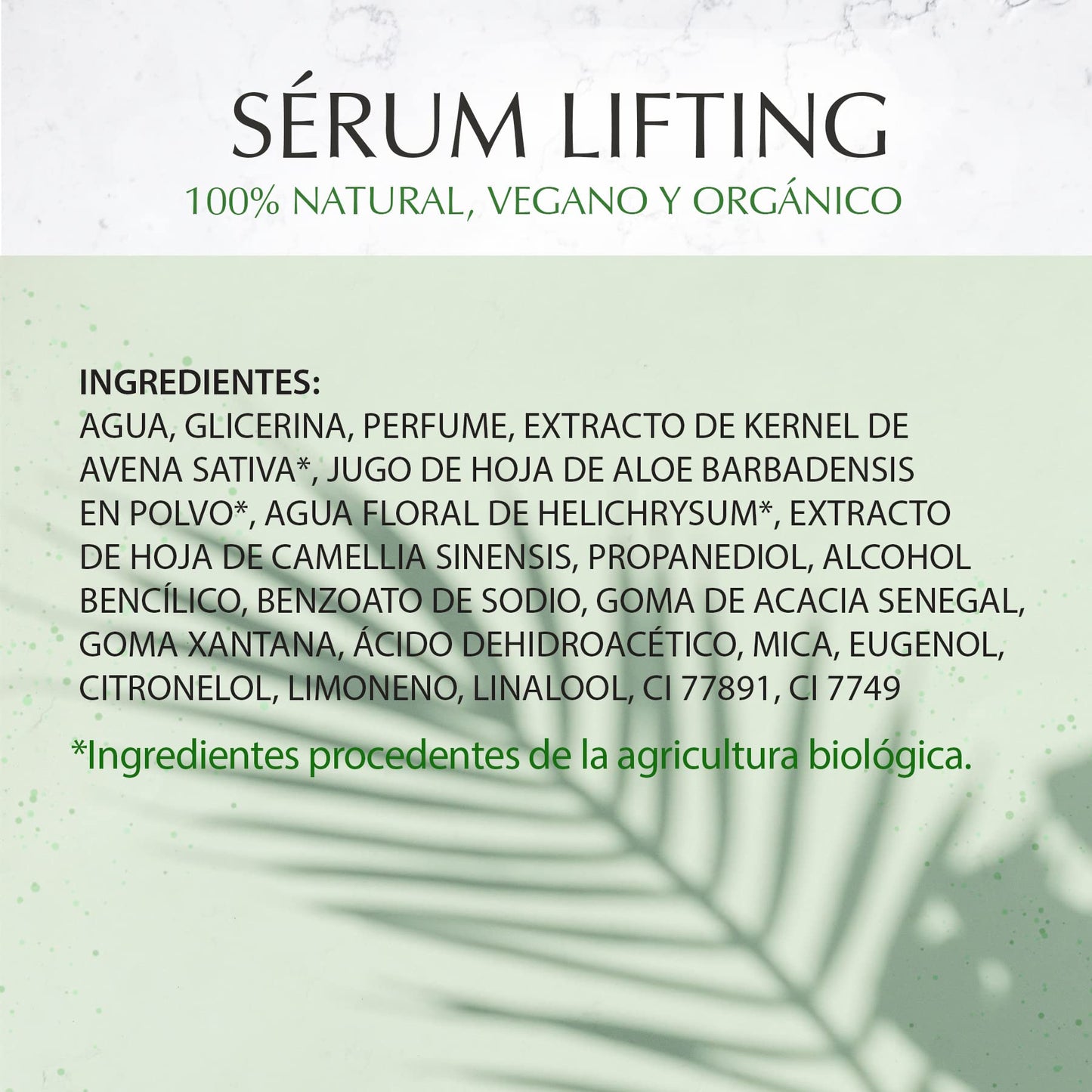 Marie d'Argan Sérum Lifting Rostro Natural, Orgánico y Vegano, Aloe Vera, Té Verde, Antiedad, Hidratante, Unisex